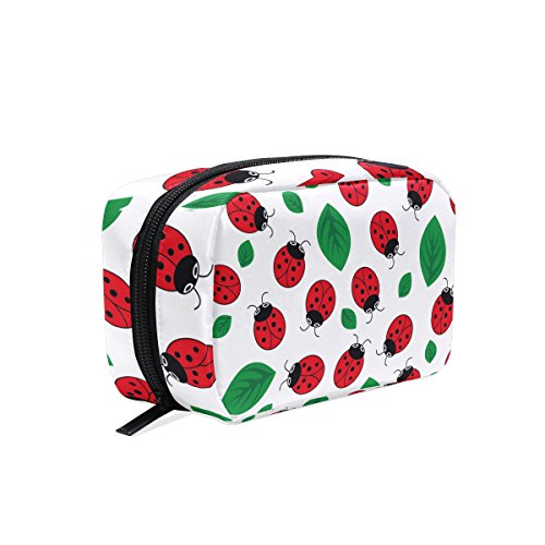 YZGO Little Ladybug With Leaves Waterproof Cosmetic Pouch - Cute Makeup Bag Organizer for Travel, Gym & Daily Use | Perfect for Cosmetics, Toiletries & Small Essentials