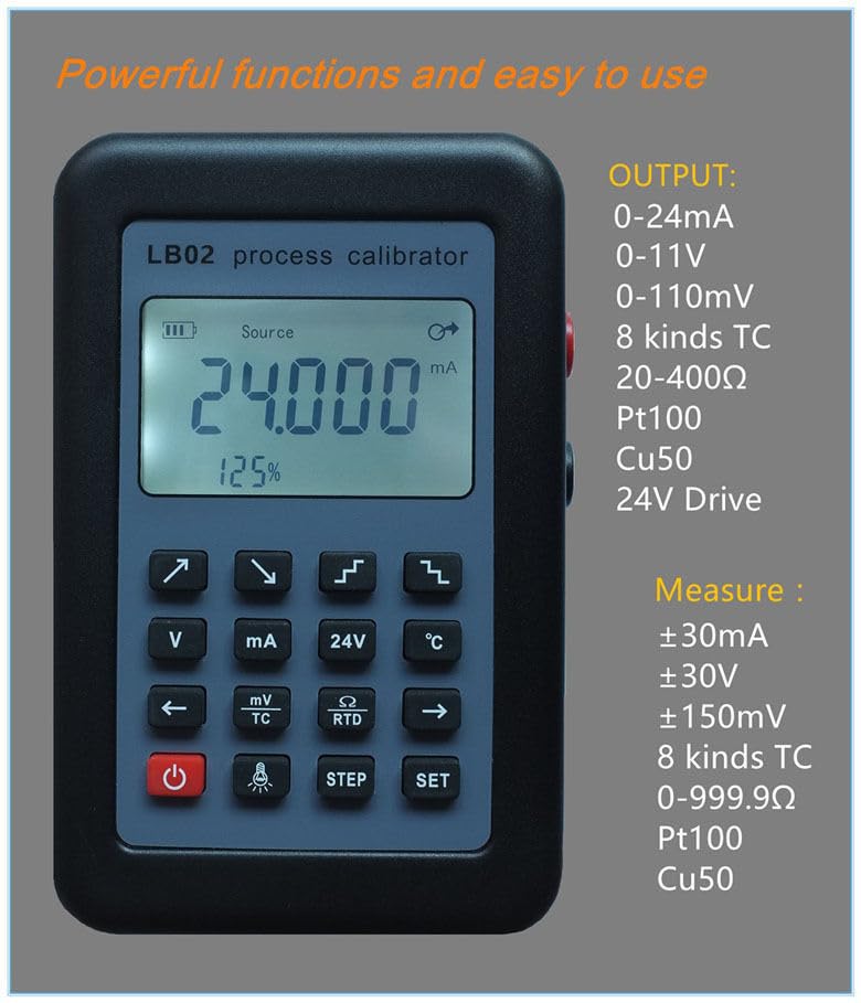 LB02A Advanced Process Calibrator with Color LCD - RTD PT100 Thermocouple, mV 0-10V, 4-20mA Signal Generator | Industrial Instrument Calibration for HVAC, Electrical Testing & Maintenance