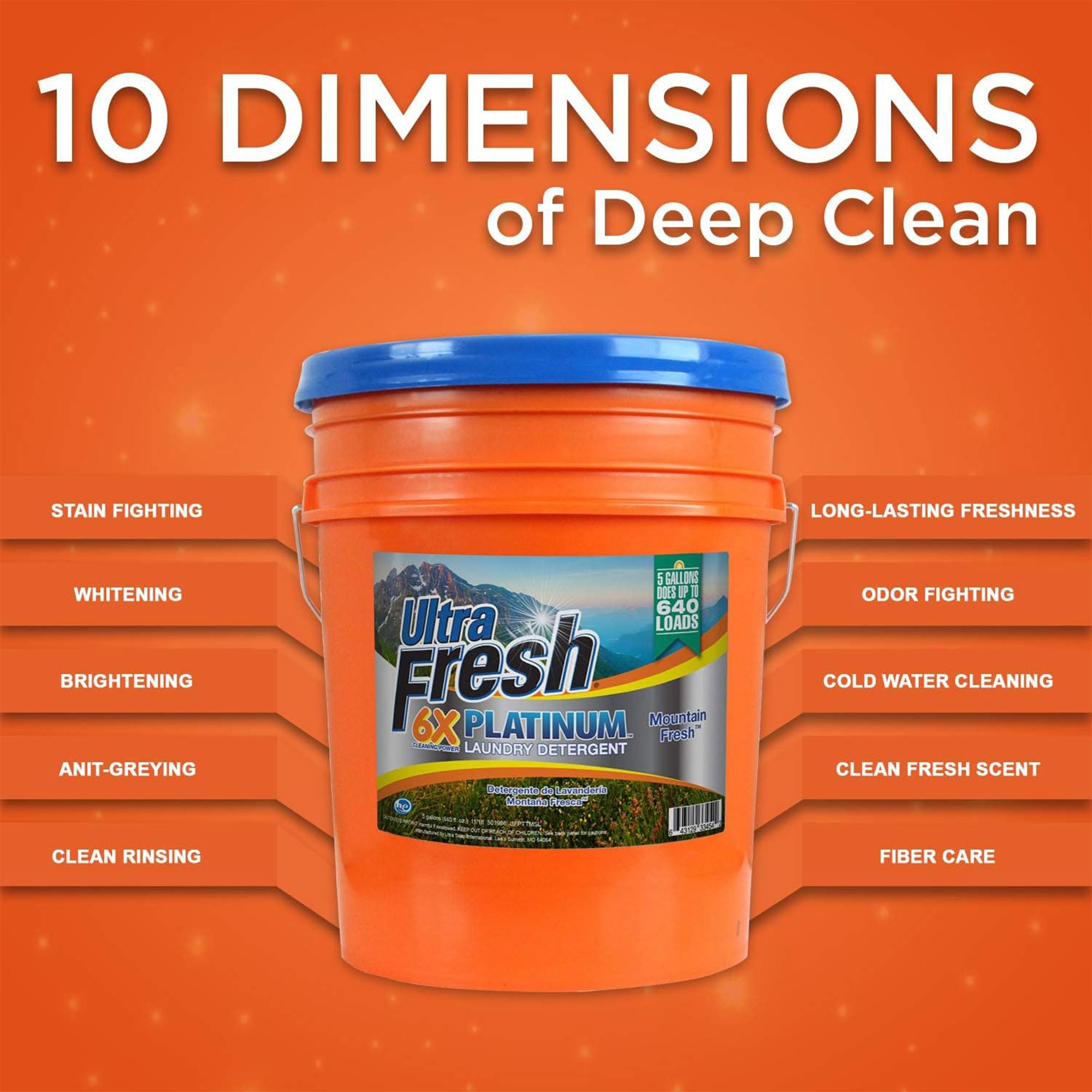 6X Platinum 5 Gallon Laundry Detergent Liquid for All Washing Machines - Heavy Duty Easy Dispensing Pump - 640 Loads Capacity - Mountain Fresh Scent (4 Pack) - Perfect for Large Families, Laundromats & Commercial Use