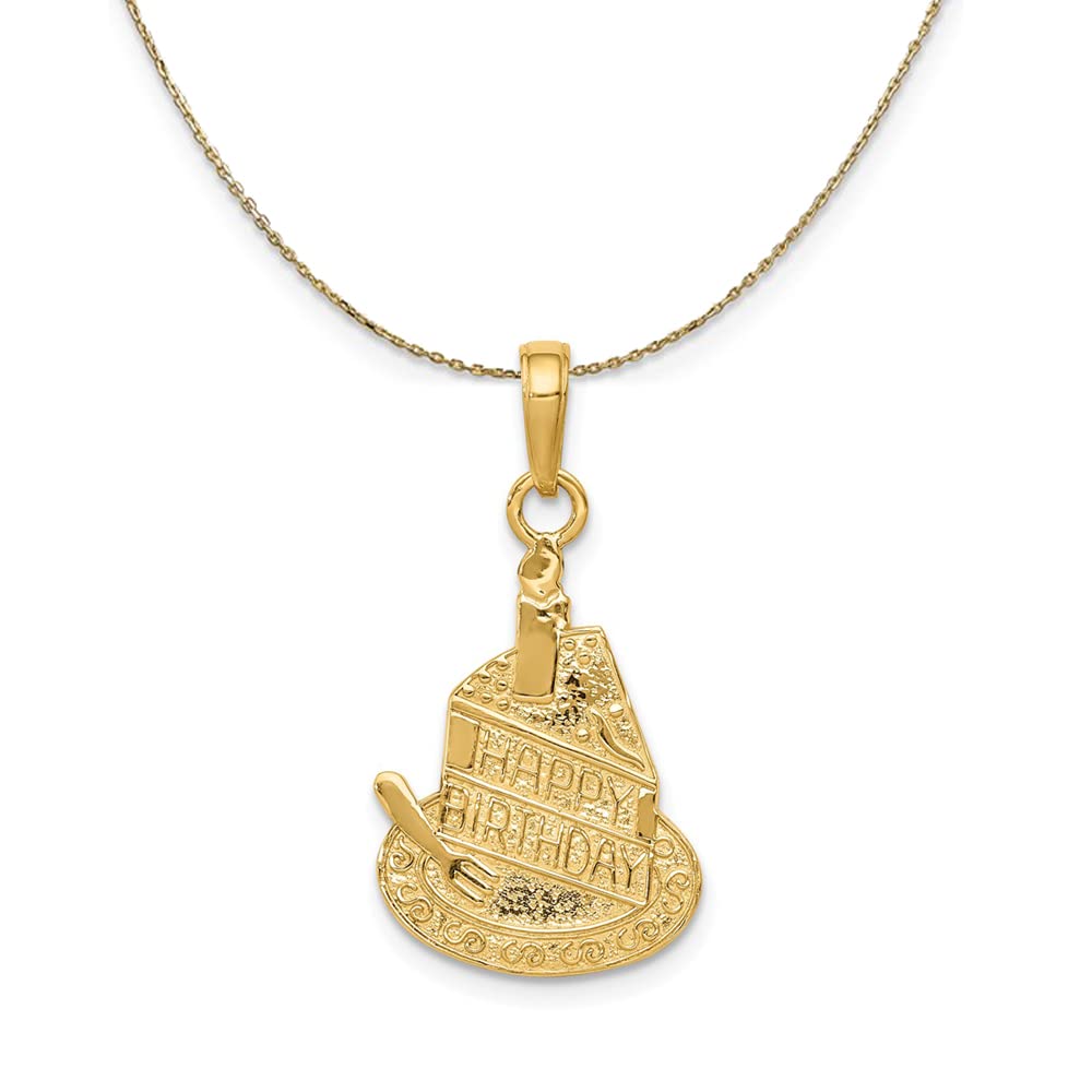 14k Yellow Gold Slice of Cake Birthday Necklace with Black Bow - Elegant Jewelry Gift for Women, Perfect for Birthday Parties & Celebrations