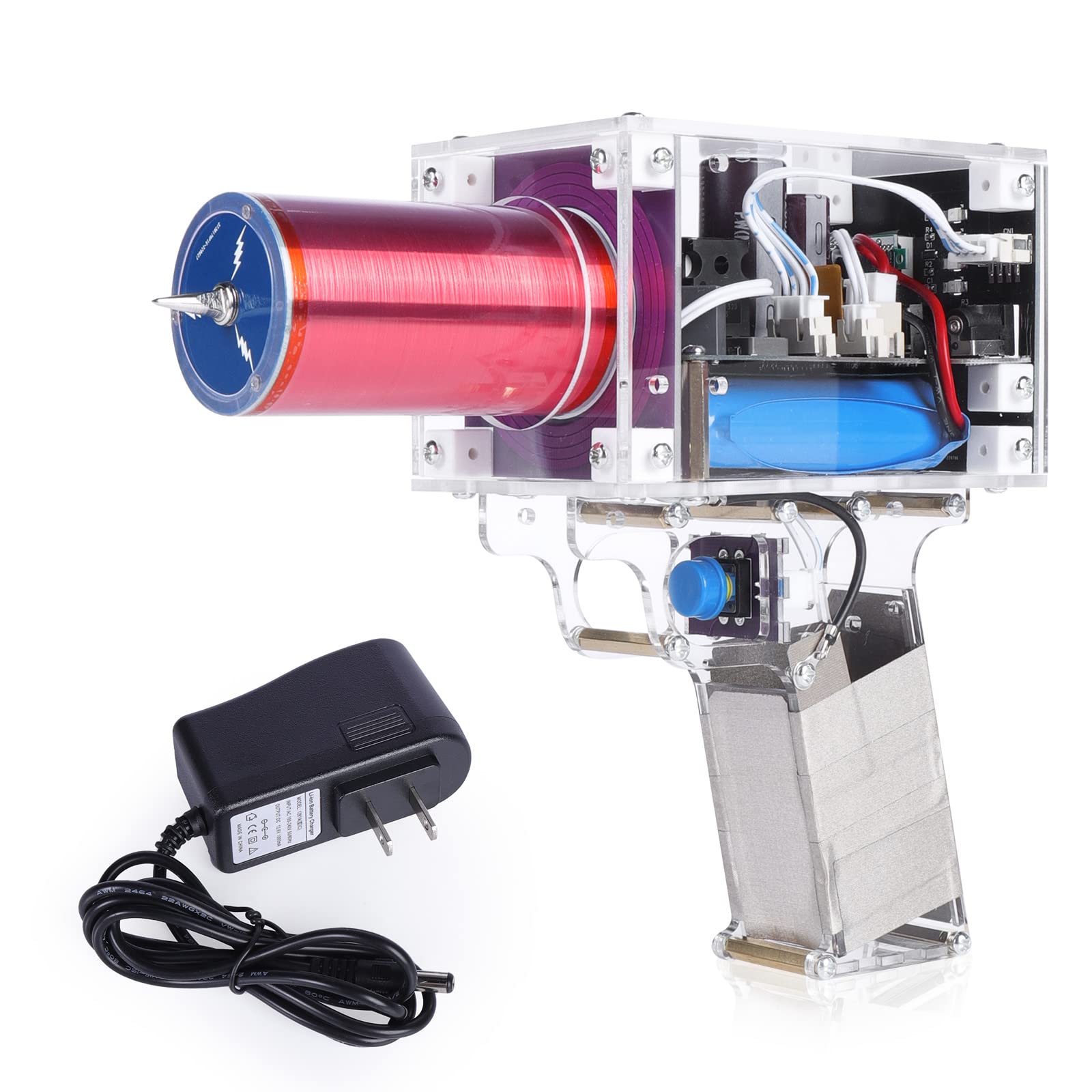 OKYUK Handheld Tesla Coil Gun - Portable Mini Arc Generator with Electronic Trigger & Charge Mode | DIY Artificial Lightning Maker for Science Experiments, STEM Projects & Educational Demonstrations (Model CNC061)
