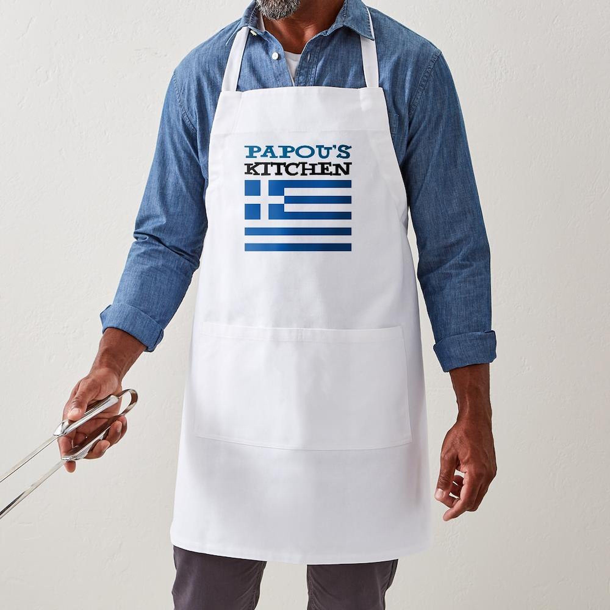 Papou's Kitchen Apron with Pockets - Adjustable Grilling & Baking Apron for Cooking, BBQ & Outdoor Activities - Perfect Gift for Chefs & Home Cooks