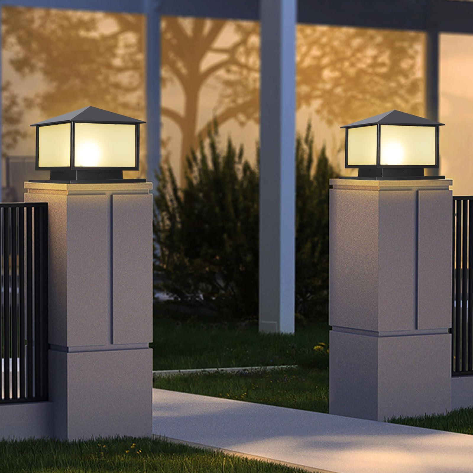 SLAWA Outdoor Column Lights with Mount Base - Waterproof Aluminum Exterior Patio Pillar Lights with Tempered Glass for Front Yard, Garden, Porch & Pathway Lighting | Durable Landscape Lighting for Driveway, Deck, and Outdoor Stairs