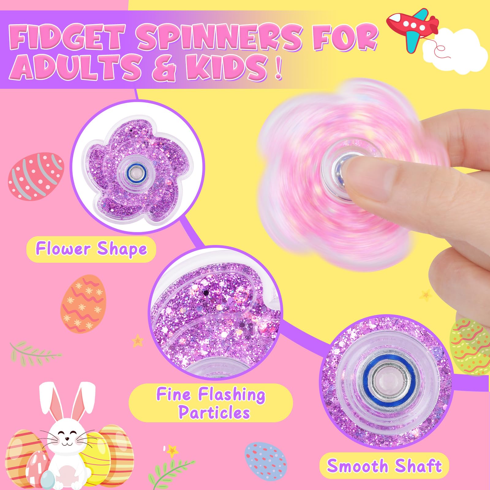 3Pcs Fidget Spinner Toys for Adults & Kids - Stress Relief Sensory Toys for Anxiety, ADHD, Autism - Portable Desk Toys & Party Favors - Perfect for Classroom Prizes, Easter Gifts, Office Stress Relief and Travel Entertainment
