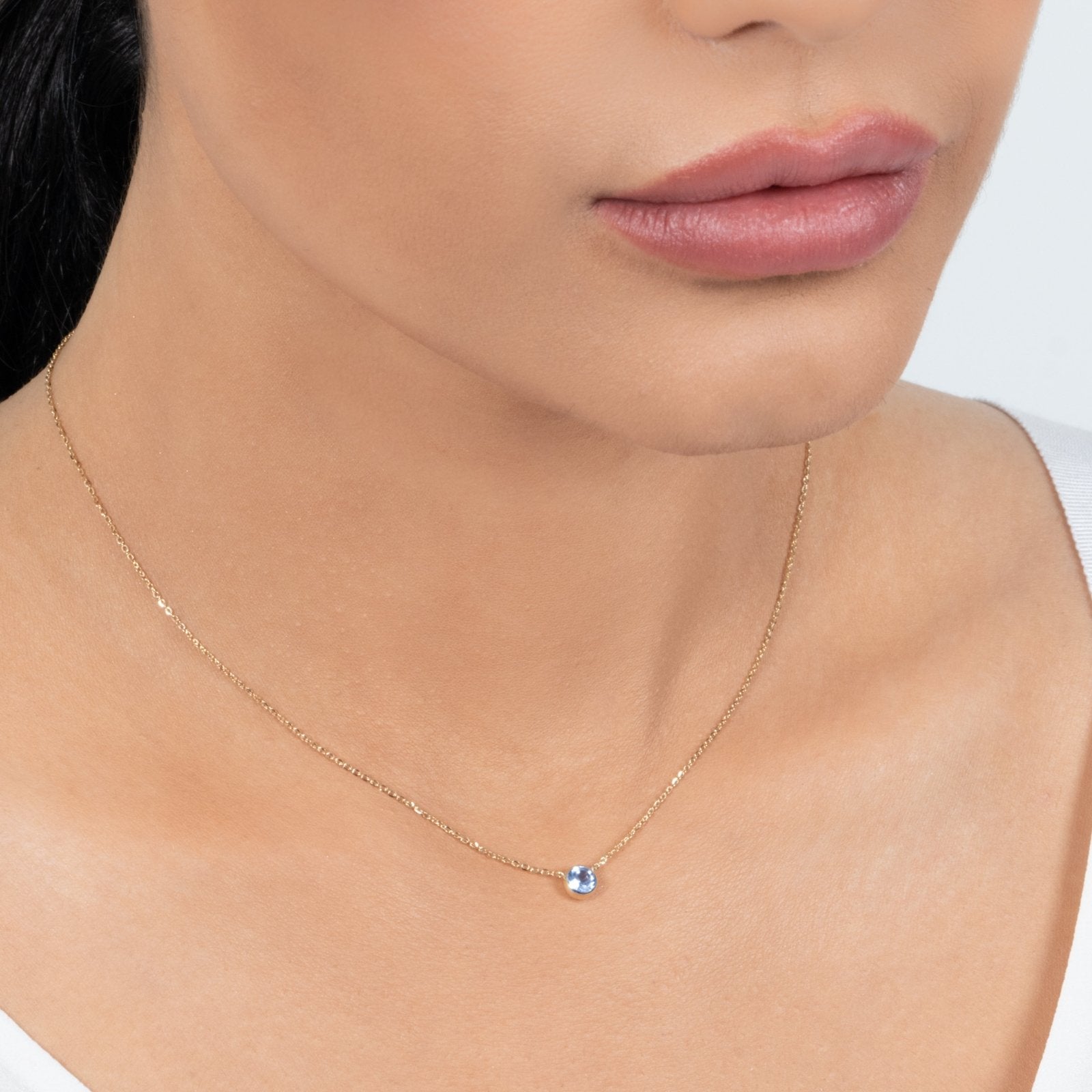 Blue Topaz Station Necklace - 14k Solid Yellow Gold Bezel Set Jewelry for Women | Perfect for Everyday Wear, Gift Giving & Special Occasions