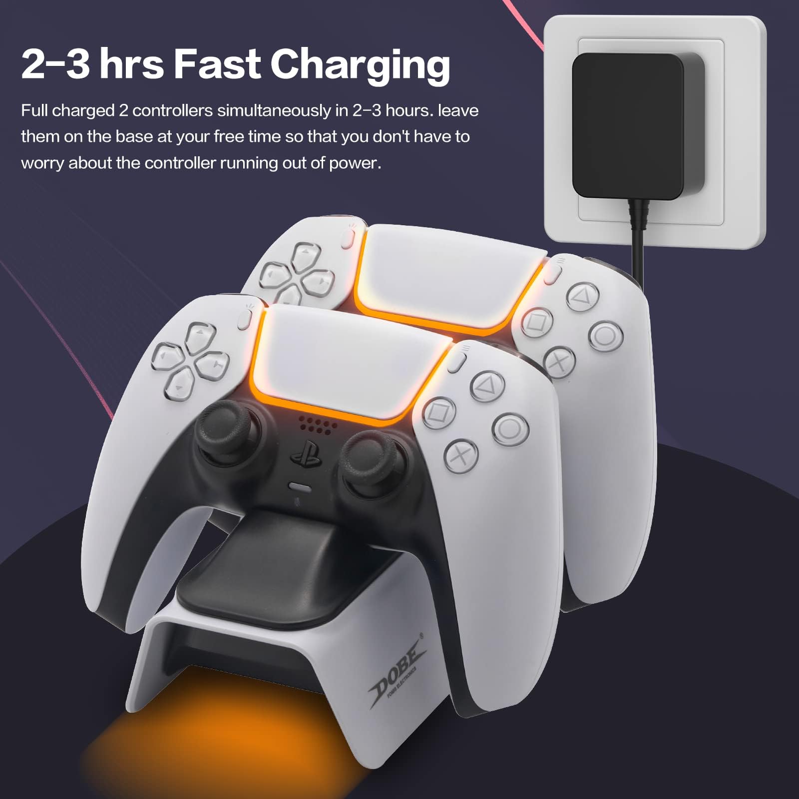 Fast Charging PS5 Controller Charger Station with LED Light & 5V 3A Adapter - DualSense Charging Dock for PlayStation 5 - Perfect for Gaming Sessions & Multiplayer Setups