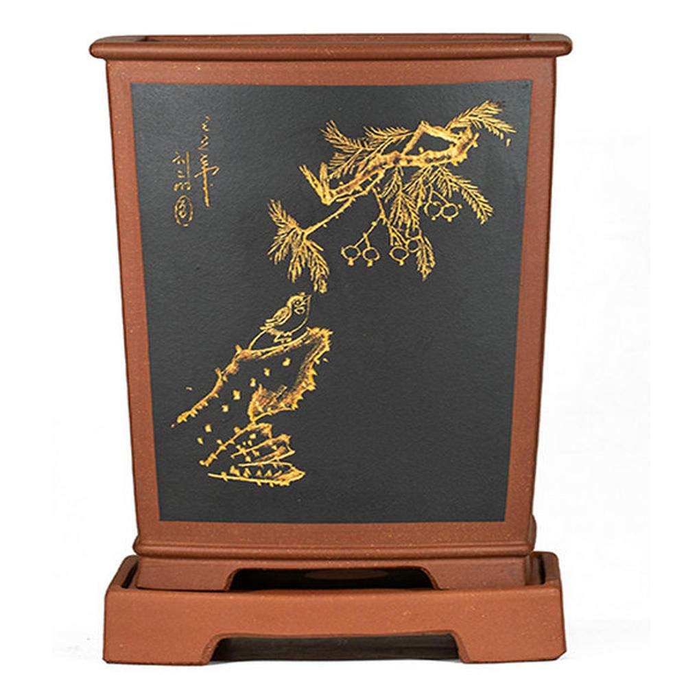 Handmade Black Ceramic Bonsai Pot with Drain Hole - 6.3