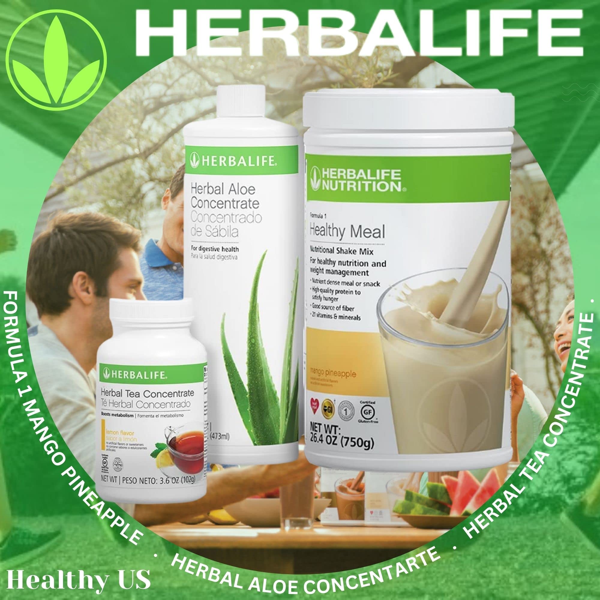 HERBALIFE Trio Combo: Formula 1 Nutritional Shake Mix (Mango Pineapple 750g), Herbal Aloe Concentrate (Original 473ml) & Herbal Tea Concentrate (Lemon 102g) - Healthy Meal Replacement & Wellness Boost for Weight Management, Energy & Digestion Support