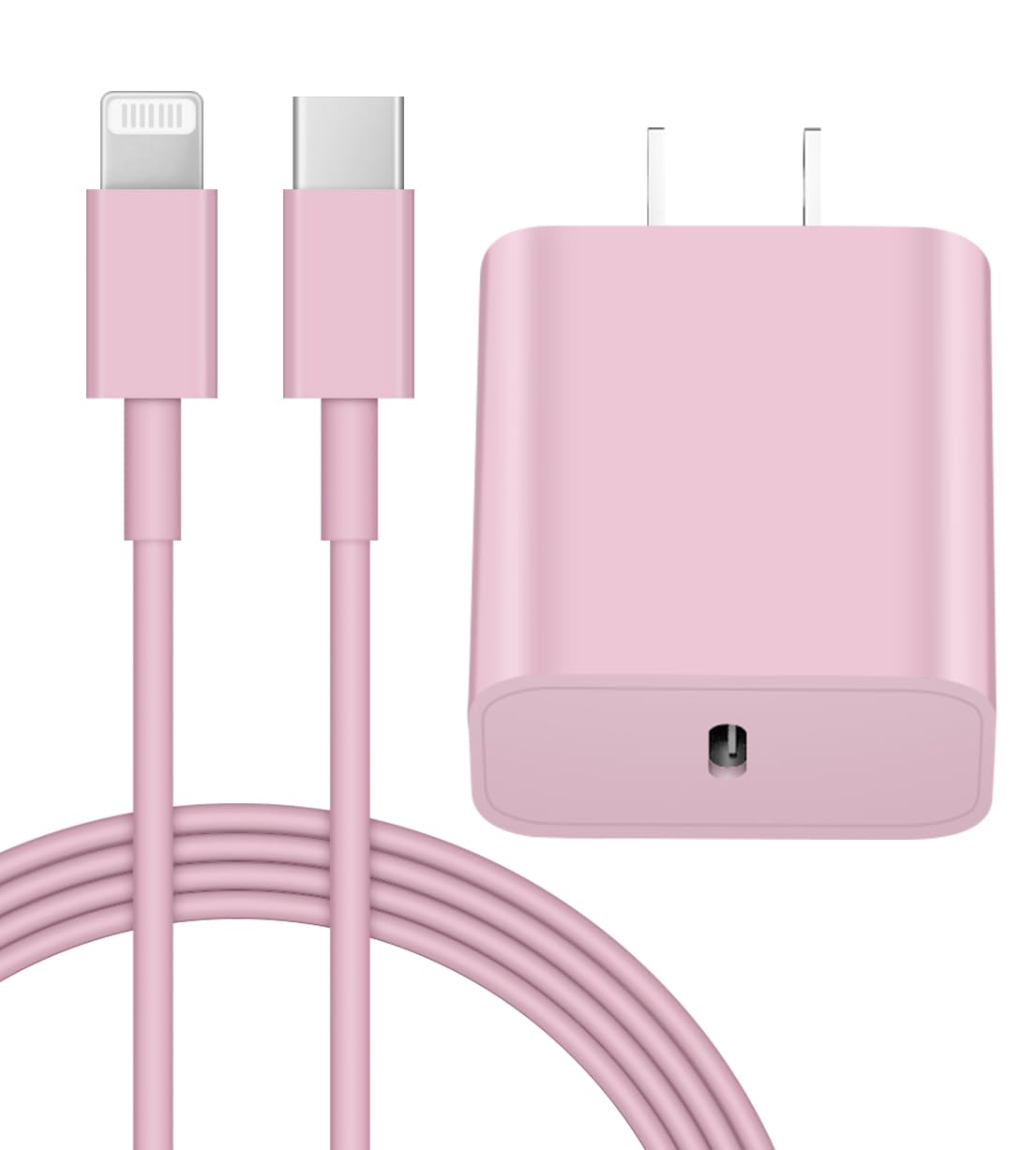 20W PD Fast Charger with 6FT USB-C Cable - Compatible with iPhone 14/13/12/11/X, iPad Pro/Air/Mini - Pink Wall Charger for Quick Charging at Home, Office & Travel