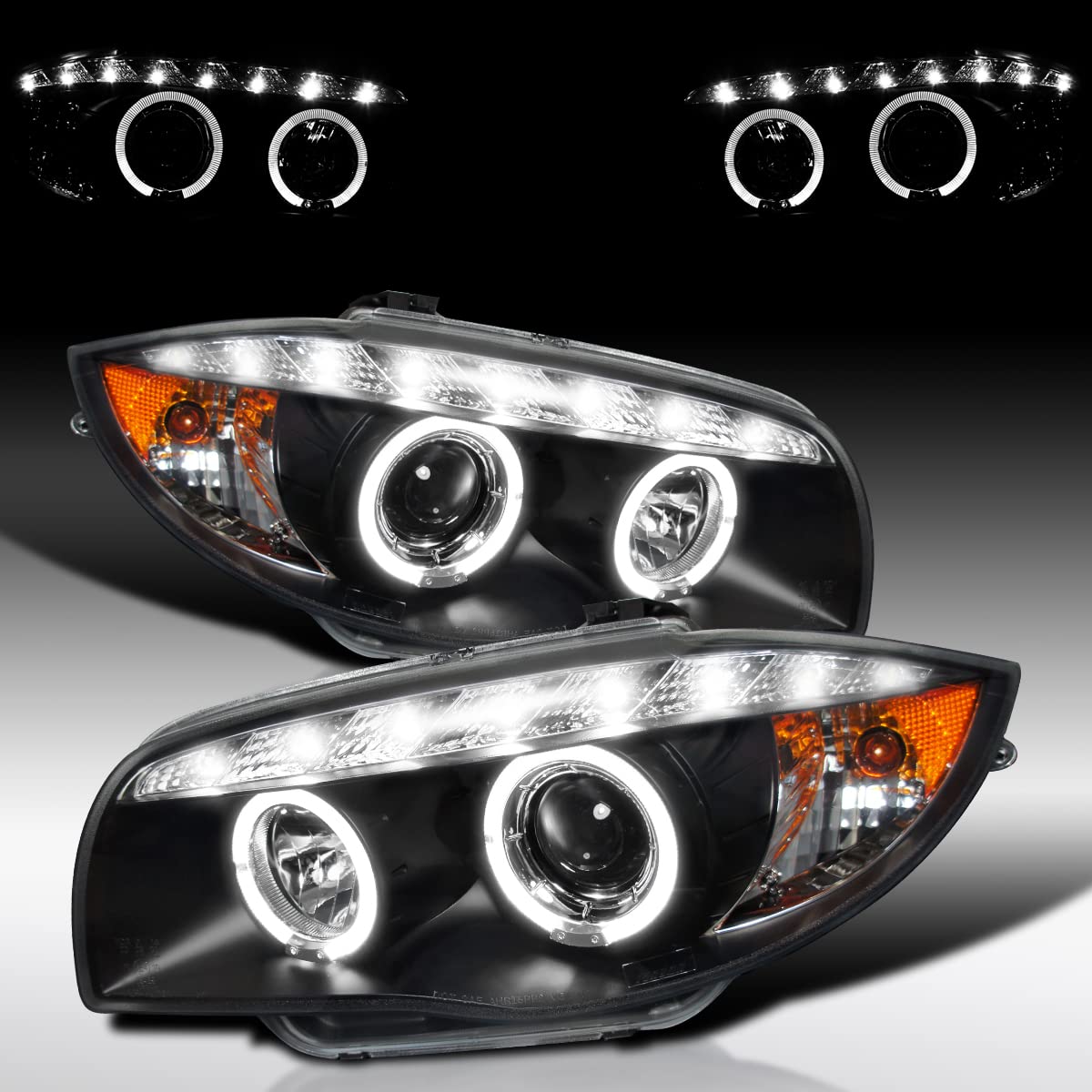 AUTOZENSATION BMW E81 E82 E88 Headlights Assembly (2008-2013) - Left & Right Pair Halo Black Projector Headlights for Improved Night Visibility & Style Upgrade