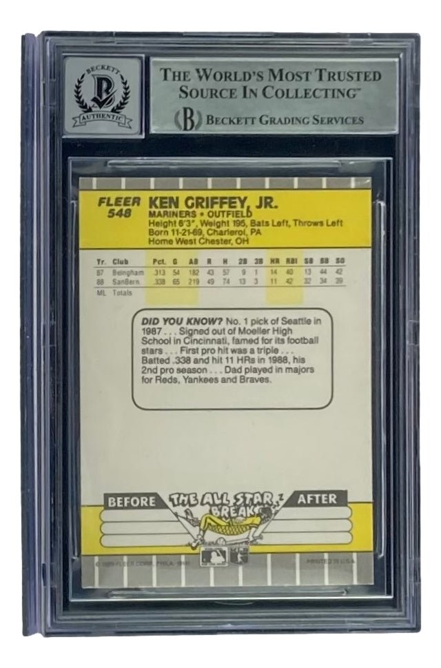 Ken Griffey Jr Signed 1989 Fleer #548 Rookie Card - Seattle Mariners - BAS Graded 10 Gem Mint - Perfect for Baseball Memorabilia Collections & Sports Fan Gifts