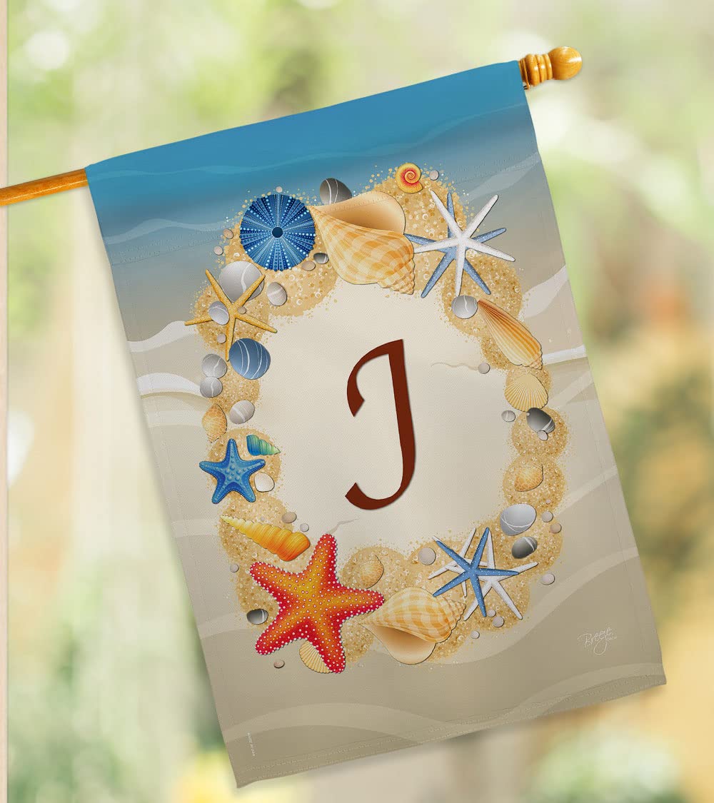 J Initial Coastal Beach House Flag Set - 28x40in Double Sided for Summer Decor