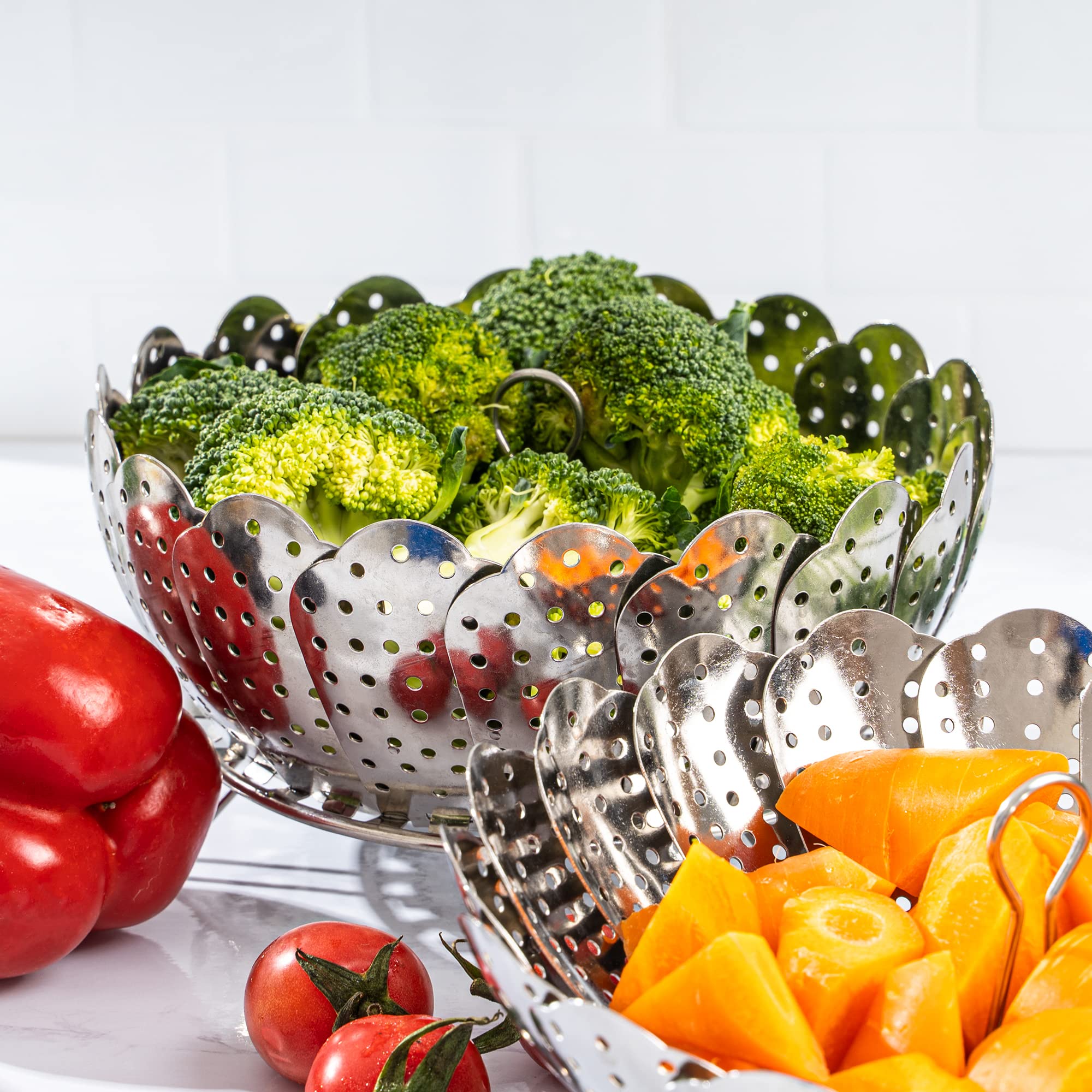 Premium Stainless Steel Collapsible Vegetable Steamer Basket - Expandable Food Steamer Rack for Instant Pot 3/6/8 Qt Pots (5.3-9.5 Inches) - Perfect for Healthy Cooking, Meal Prep & Steaming Veggies, Dumplings, Seafood