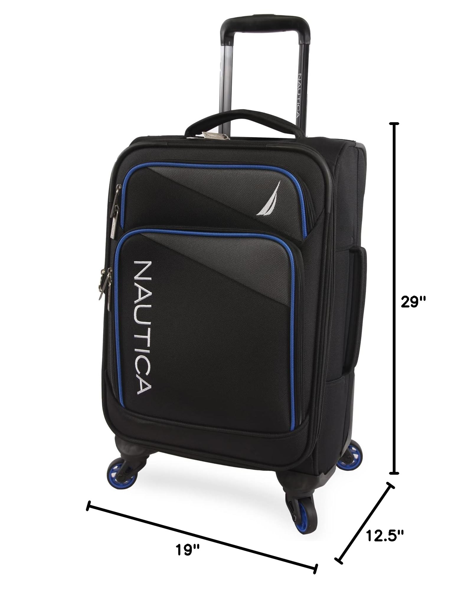 NAUTICA Emry 2-Piece Softside Luggage Set - Black & Blue Spinner Suitcase for Travel, Business Trips & Vacations | Lightweight Durable Carry-On & Checked Bags