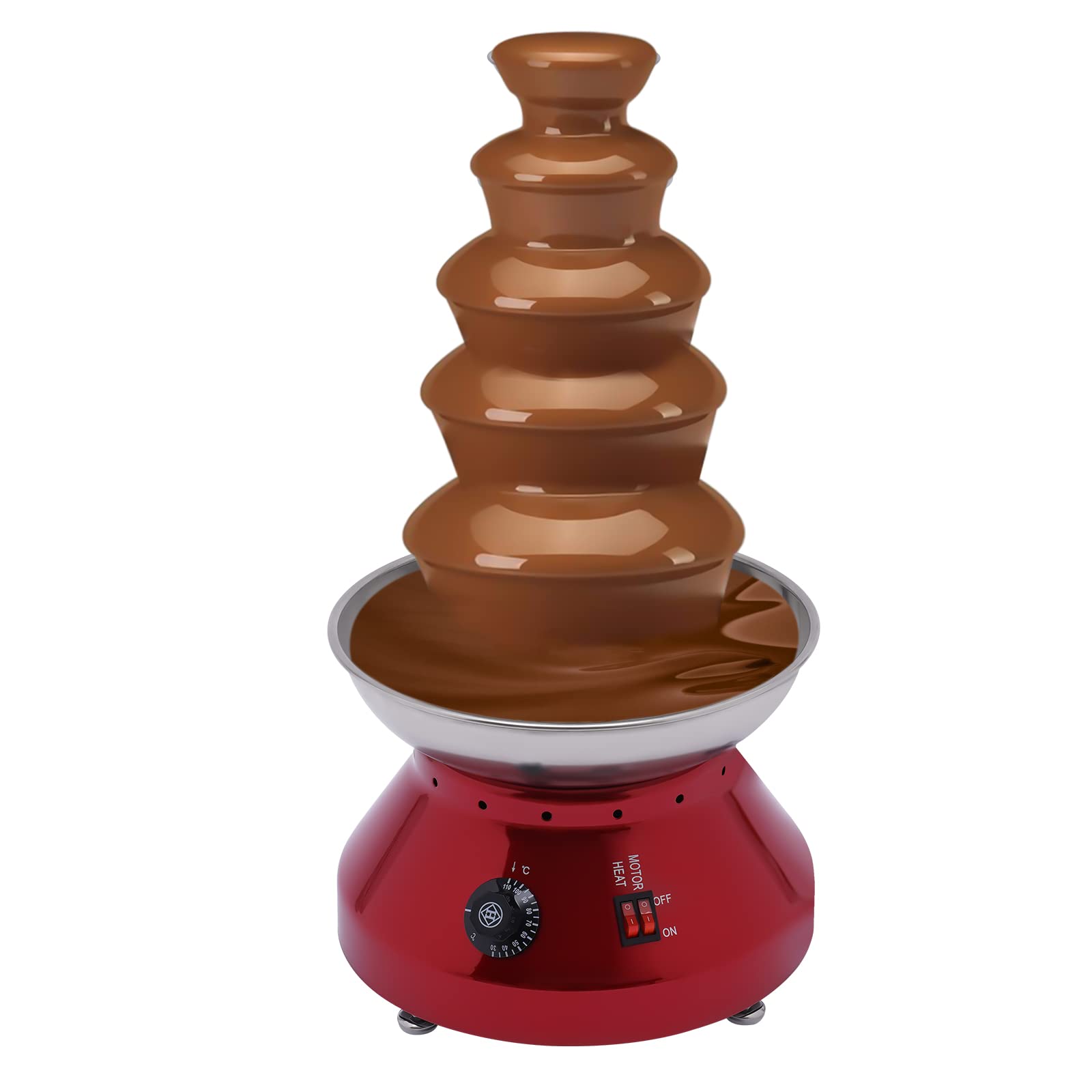 Commercial Chocolate Fountain Machine 7lb Large Capacity - Stainless Steel Hot Chocolate Melting Heater for Fondue, Nacho Cheese & Liqueurs - Perfect for Weddings, Parties & Events (5-Tier, Red)