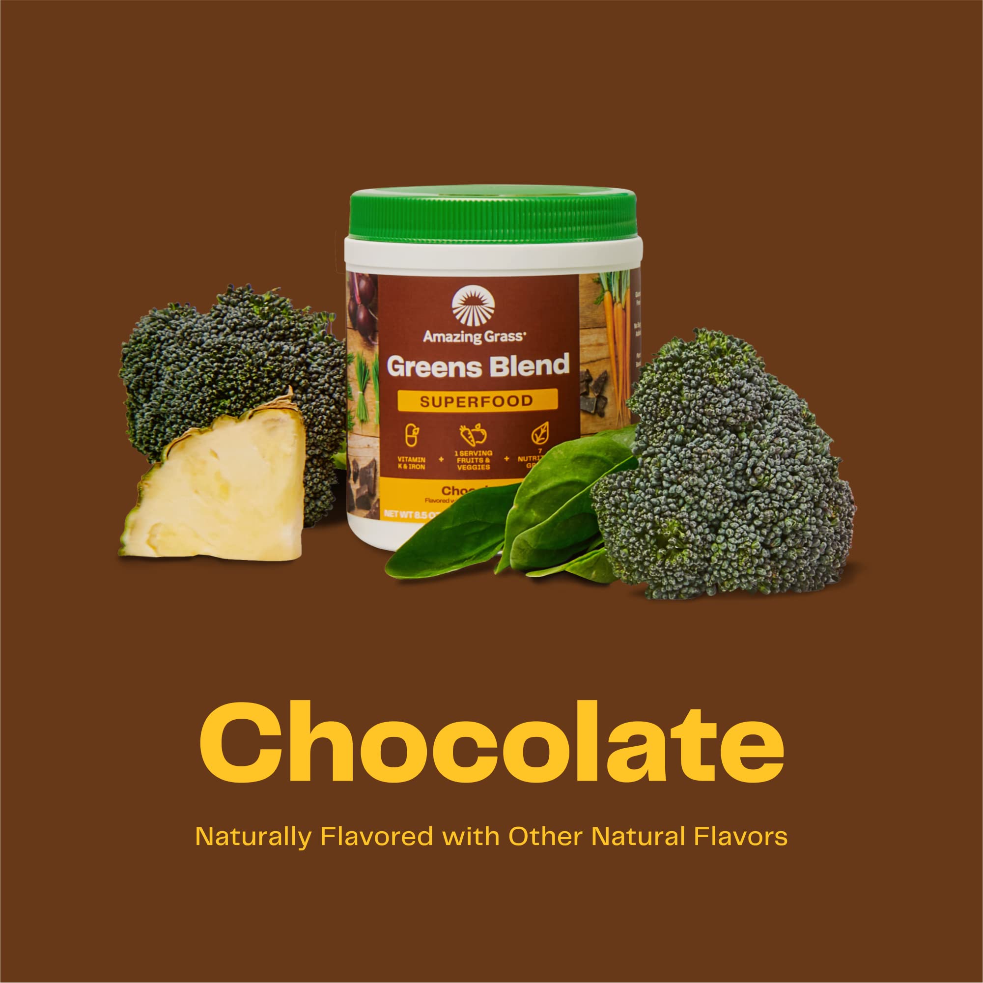 Organic Superfood Greens Powder with Digestive Enzymes & Probiotics - Amazing Grass Greens Blend with Spirulina, Chlorella, Beet Root | Chocolate Flavor | 60 Servings | Perfect for Smoothies, Juices & Daily Nutrition Boost