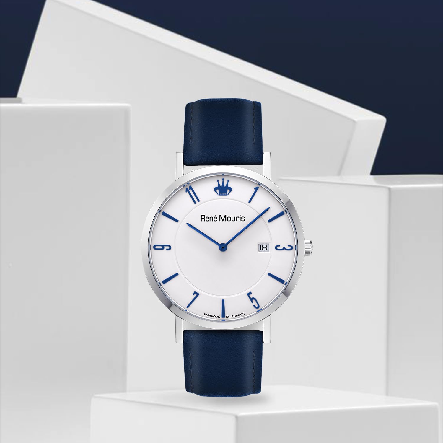 René Mouris L'Emporter Men's Quartz Watch - 41mm 316L Stainless Steel Classic Dress Watch with Sapphire Coated Crystal & Italian Leather Strap - 50M Waterproof - Perfect for Business, Formal Events & Everyday Wear