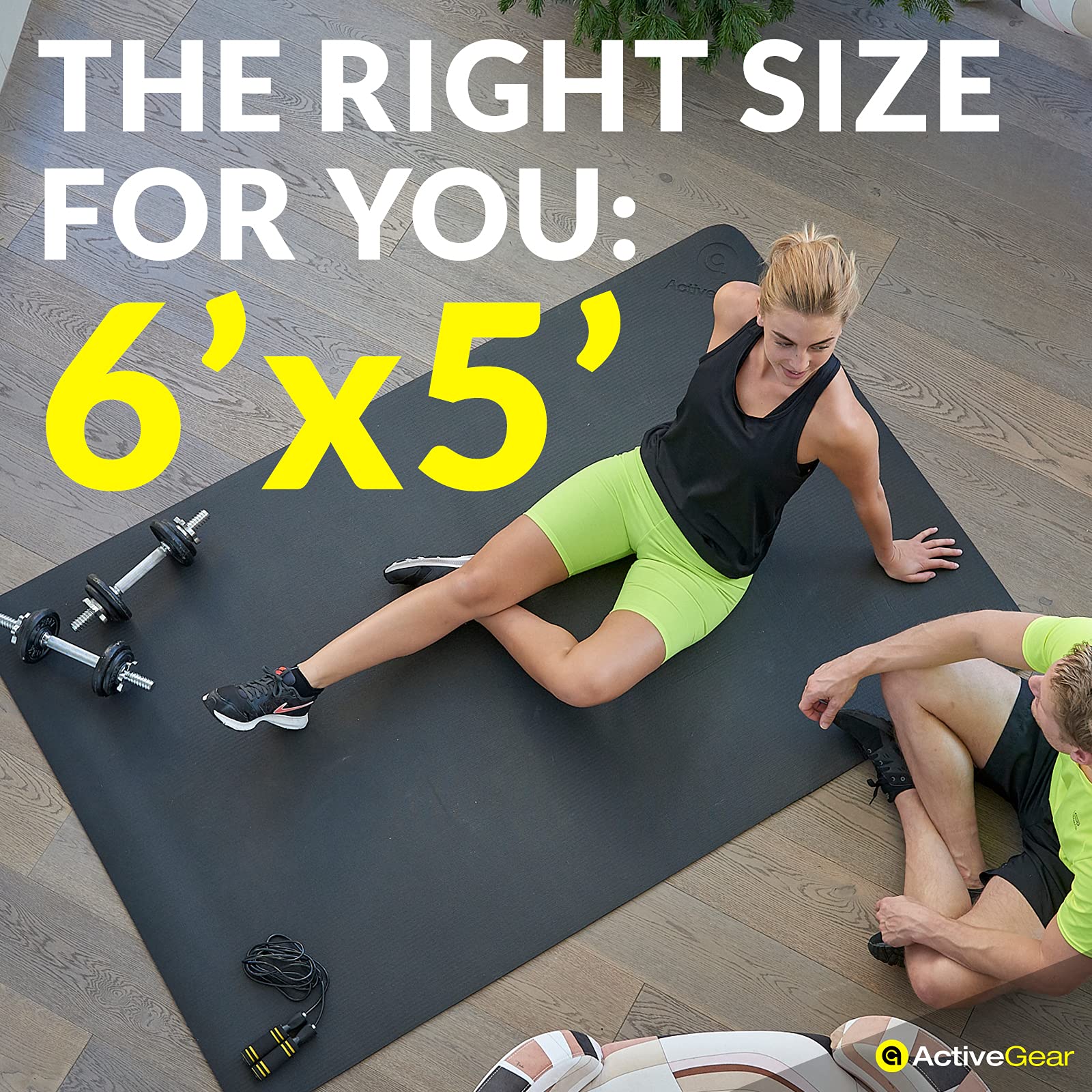 ActiveGear Large Exercise Mat 6'x5'x7mm - Premium Non-Slip Thick High-Density Rubber Workout Mat for Home Gym, Yoga, Pilates & Fitness Training - Durable Floor Protection for Hardwood & Tile Floors
