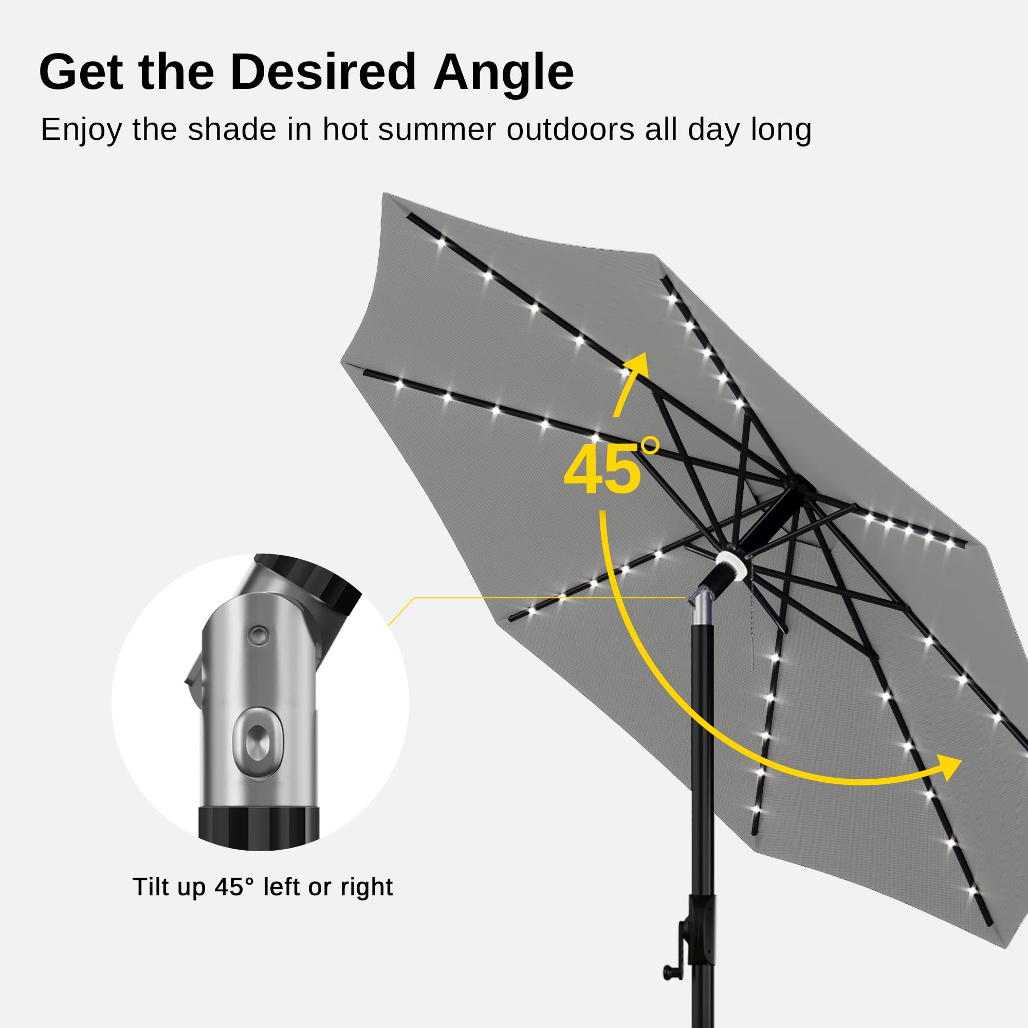 EAST OAK 9 ft Outdoor Patio Umbrella with 40 LED Solar Lights | 8 Ribs & 1.9