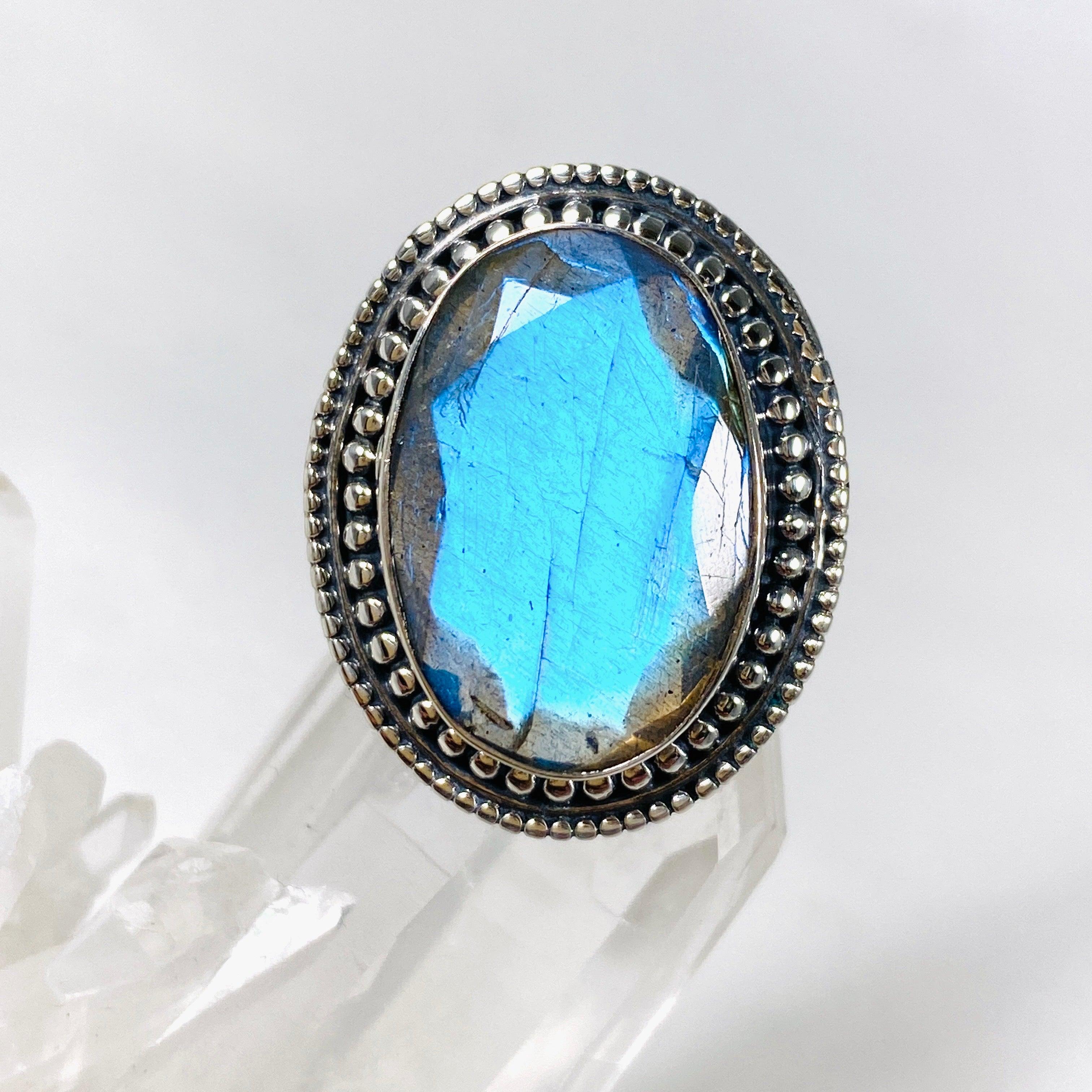 Labradorite Faceted Oval Ring - Size 6 - KRGJ2718 - Elegant Gemstone Jewelry for Women, Perfect for Weddings, Parties & Special Occasions