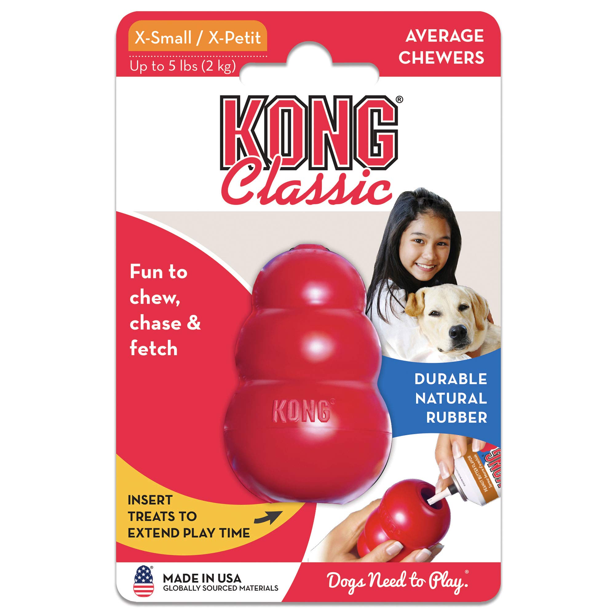 KONG Classic Stuffable Dog Toy - Durable Natural Rubber Chew & Fetch Toy for Small Dogs - Treat Dispenser with Erratic Bounce for Extended Playtime - Perfect for Indoor & Outdoor Training, Boredom Relief, and Puppy Teething