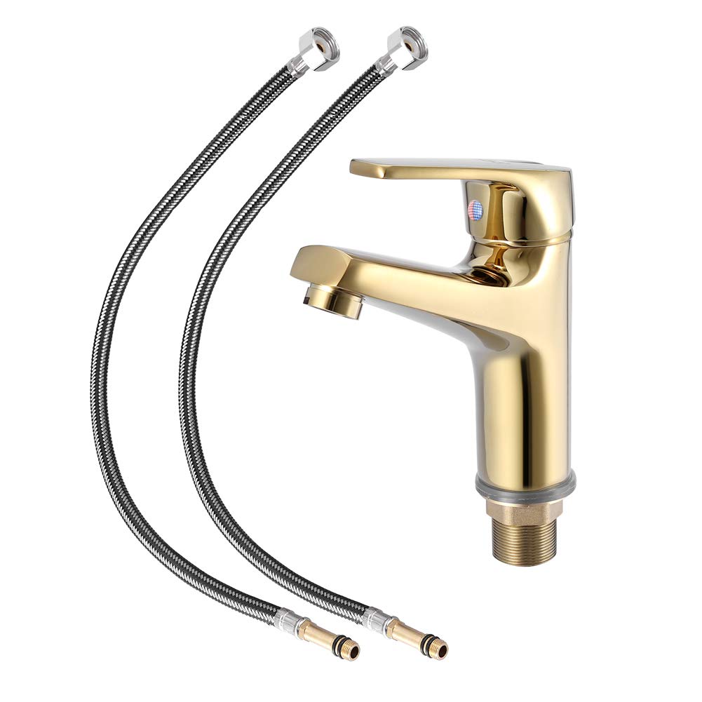 Premium Brass Bathroom Faucet - Hot & Cold Water Basin Tap with Gold Finish | Perfect for Modern Bathrooms, Guest Suites & Luxury Vanities