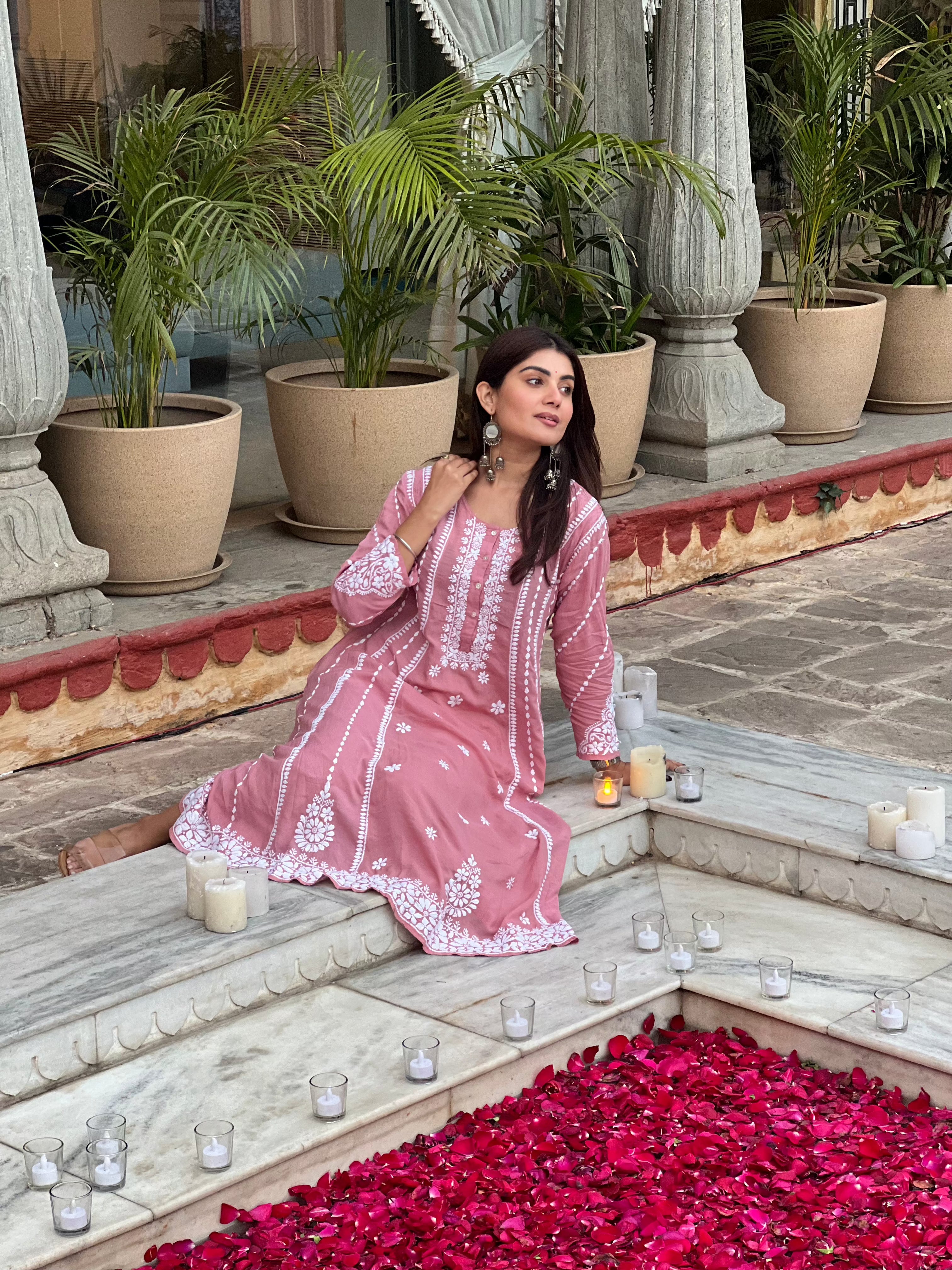 Shivani Pink Modal Chikankari Kurta - Traditional Indian Embroidered Tunic for Women | Perfect for Festivals, Weddings & Casual Wear