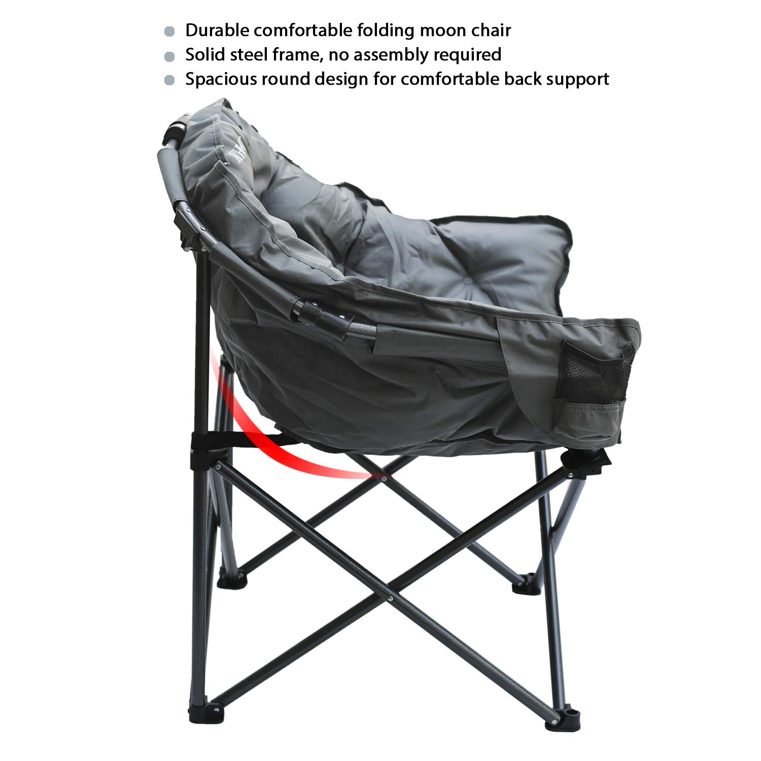 KHORE Heavy Duty Steel Folding Camping Chair - Oversized Moon Saucer Chair with Carry Bag for Outdoor, Hiking, Beach, Picnic, Backyard & Patio Use