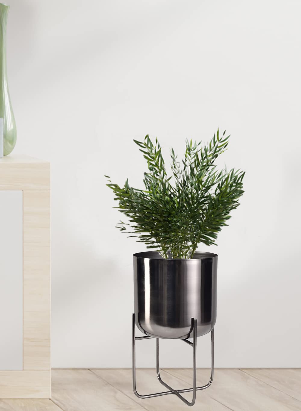 Modern Mid Century Black Nickel Planters with Stand - 13