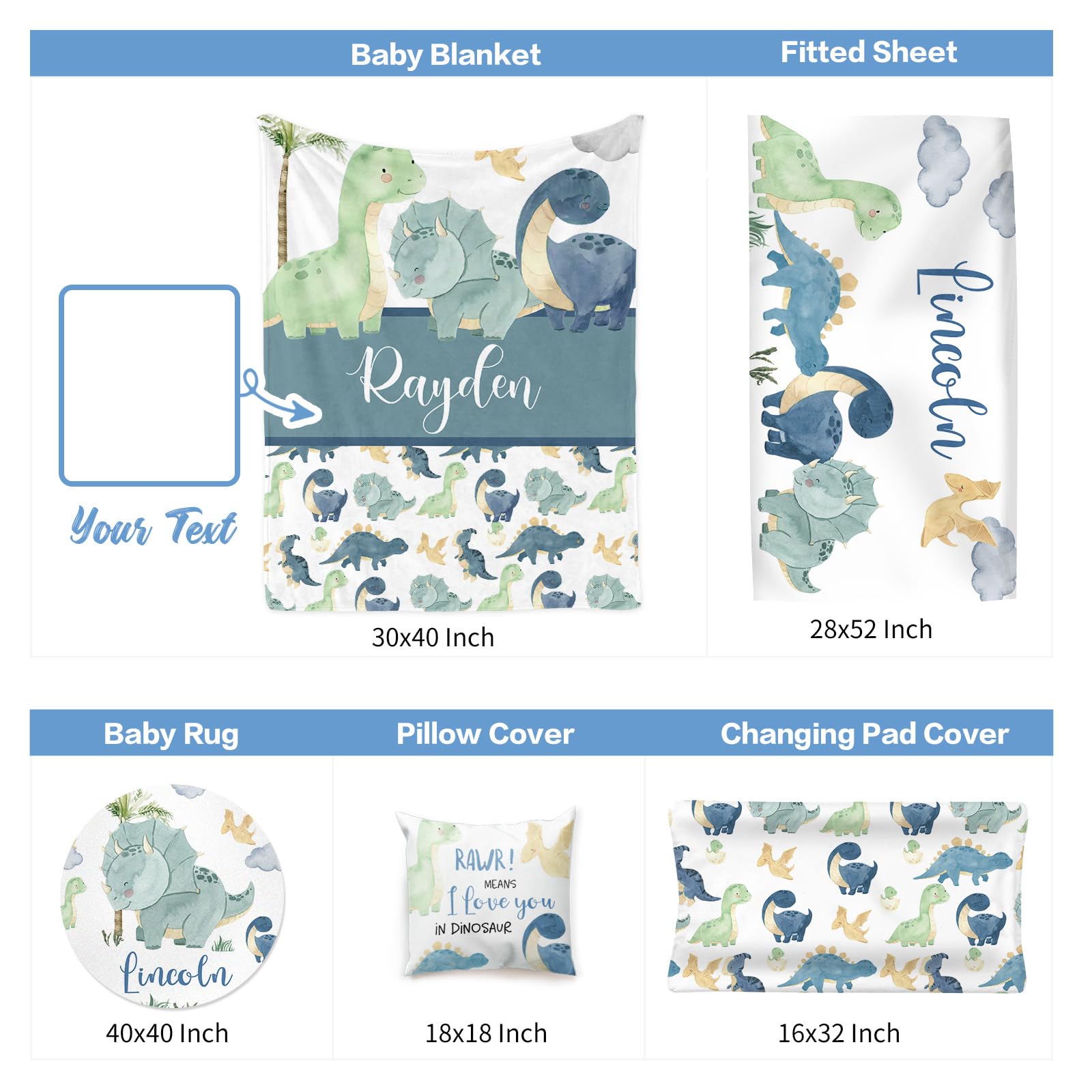 Personalized 5-Piece Baby Crib Bedding Set with Custom Name - Dinosaur World Theme for Boys & Girls | Soft Nursery Bedding for Infants & Toddlers | Perfect Baby Shower Gift & Nursery Decor