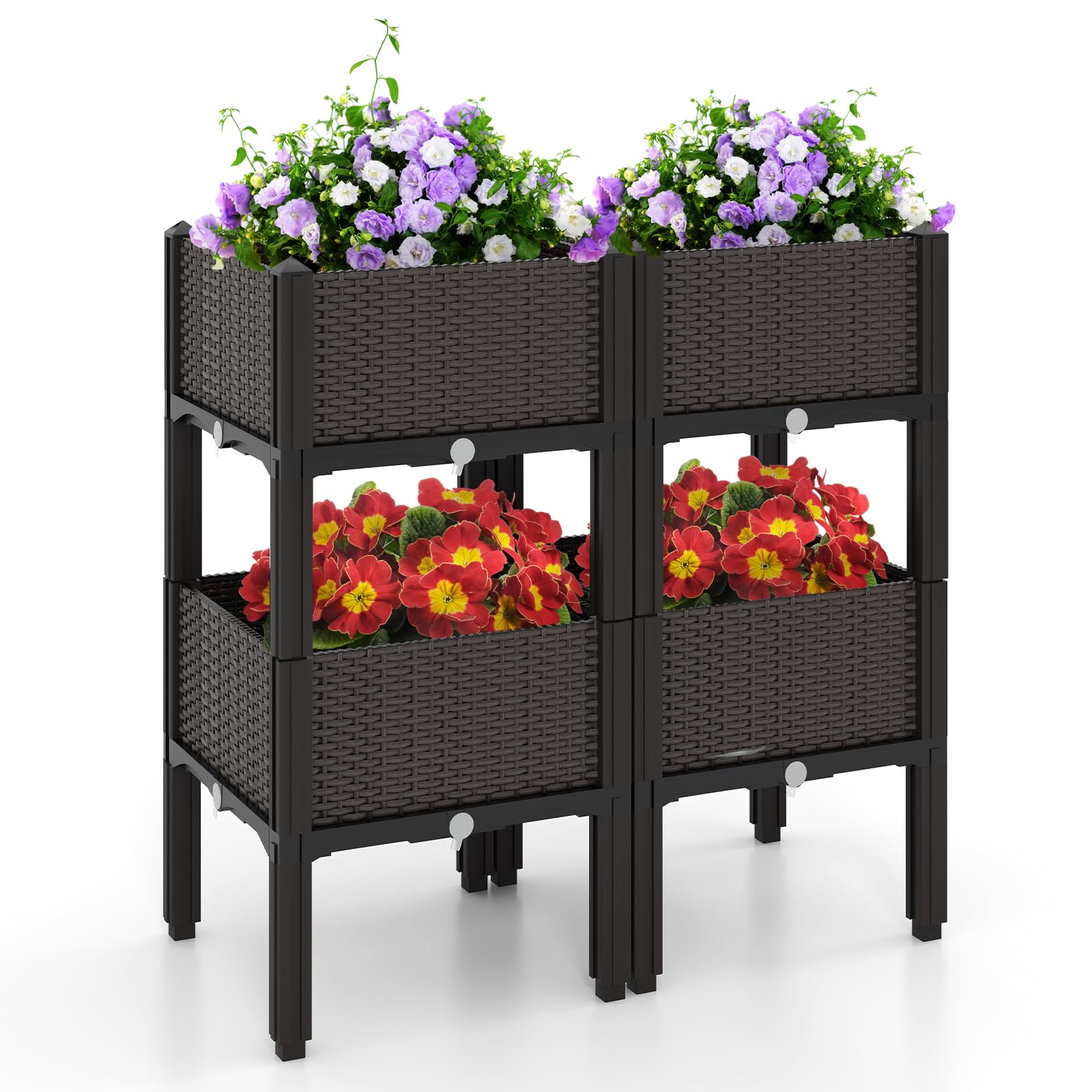 Giantex 4-Piece Raised Garden Bed Kit with 16 Legs, Elevated Planter Box with Self-Watering System & Drainage Holes - Indoor Outdoor Vegetable, Fruit, Flower & Herb Growing for Patio, Balcony & Backyard Gardening