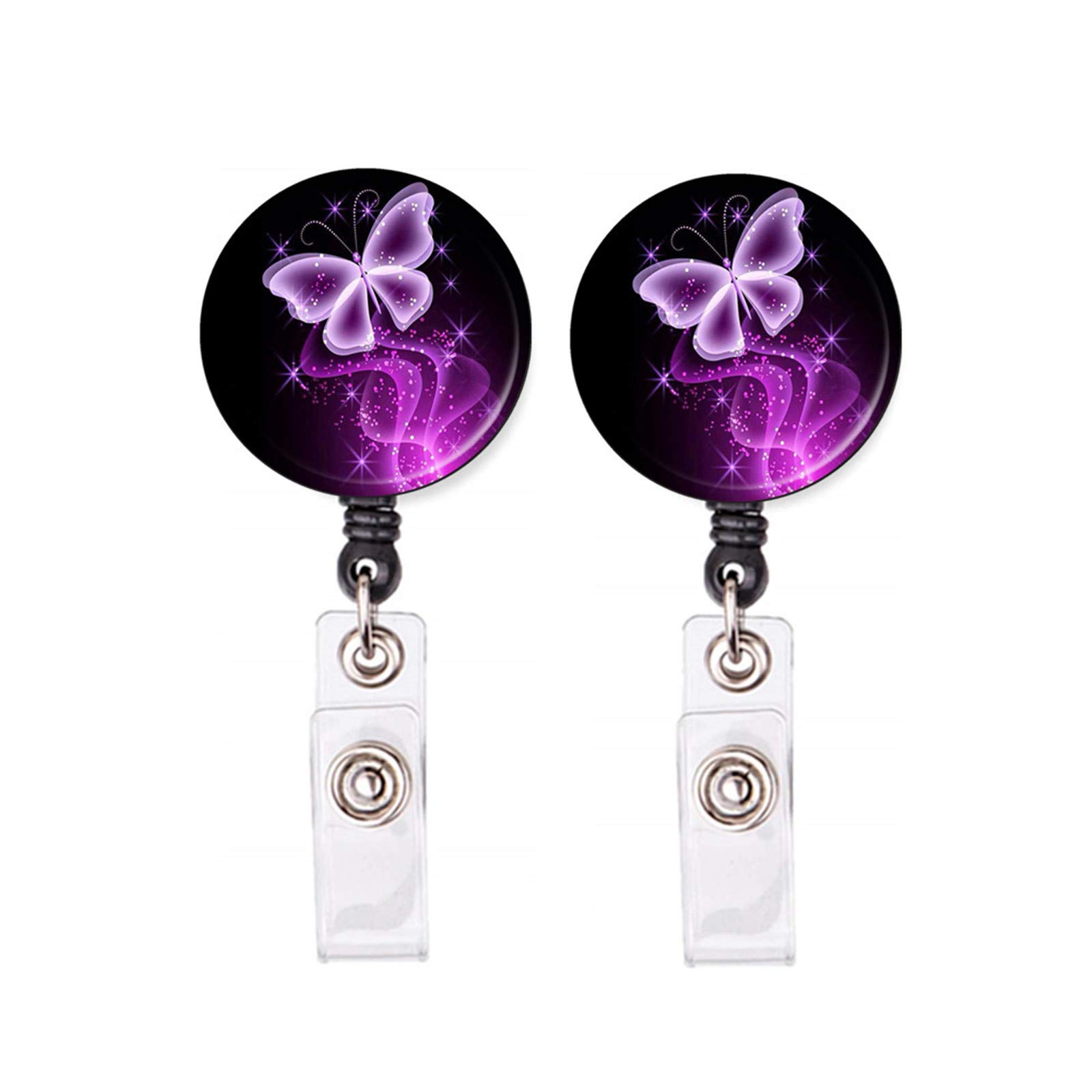 Retractable ID Badge Holder for Nurses & Doctors - 2 Pack Butterfly Design Name Card Reels with Clip | Perfect for Healthcare Professionals, Office Workers & School Staff