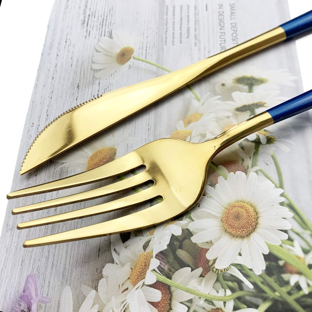 Premium JASHII 30-Piece Stainless Steel Flatware Set - Blue Gold Silverware with Satin & Mirror Finish | Durable Kitchen & Tableware Cutlery for Home, Restaurant & Catering | Dishwasher Safe | Elegant Dining & Special Occasions