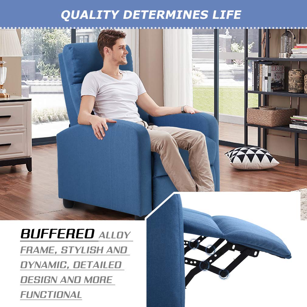 Modern Fabric Recliner Chair for Living Room - Single Reclining Sofa with Padded Seat & Backrest, Home Theater Seating, Reading Lounge Chair - Perfect for Relaxing, Watching Movies & Napping
