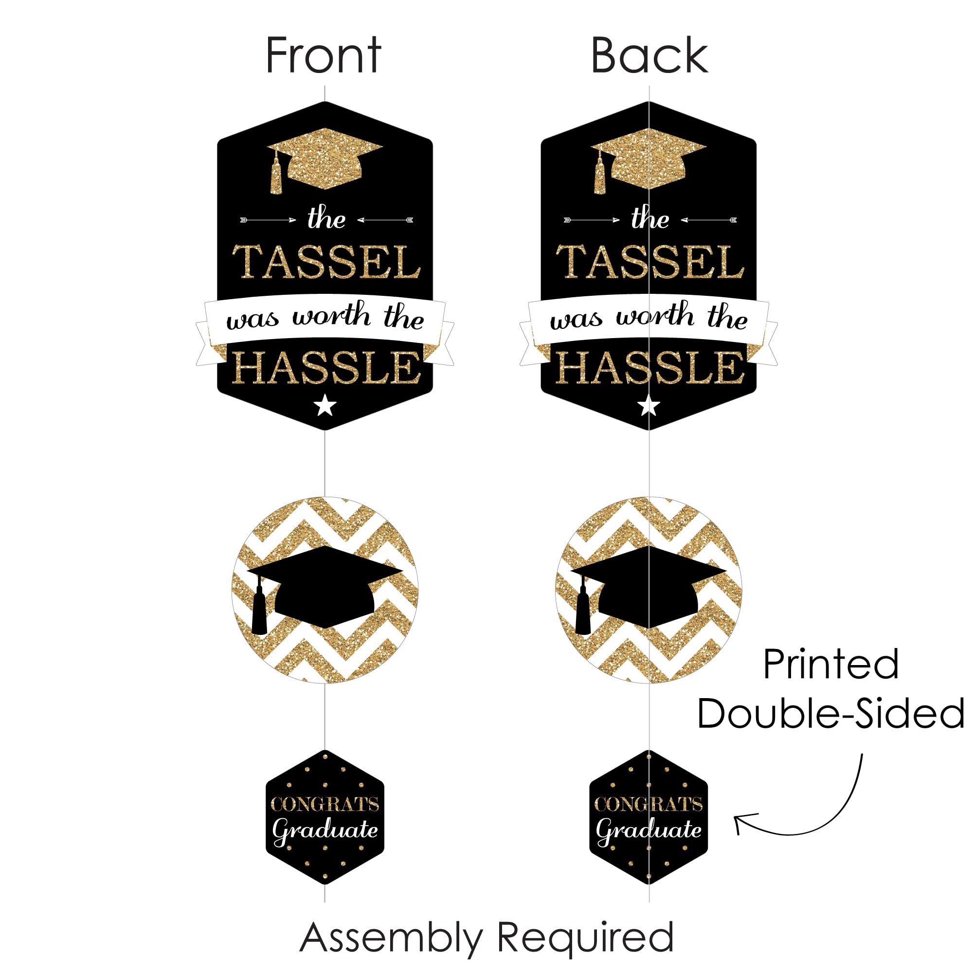 Big Dot of Happiness Gold Graduation Party DIY Dangler Backdrop - 30 Pieces Hanging Vertical Decorations for Graduation Ceremony, Photo Booth & School Events