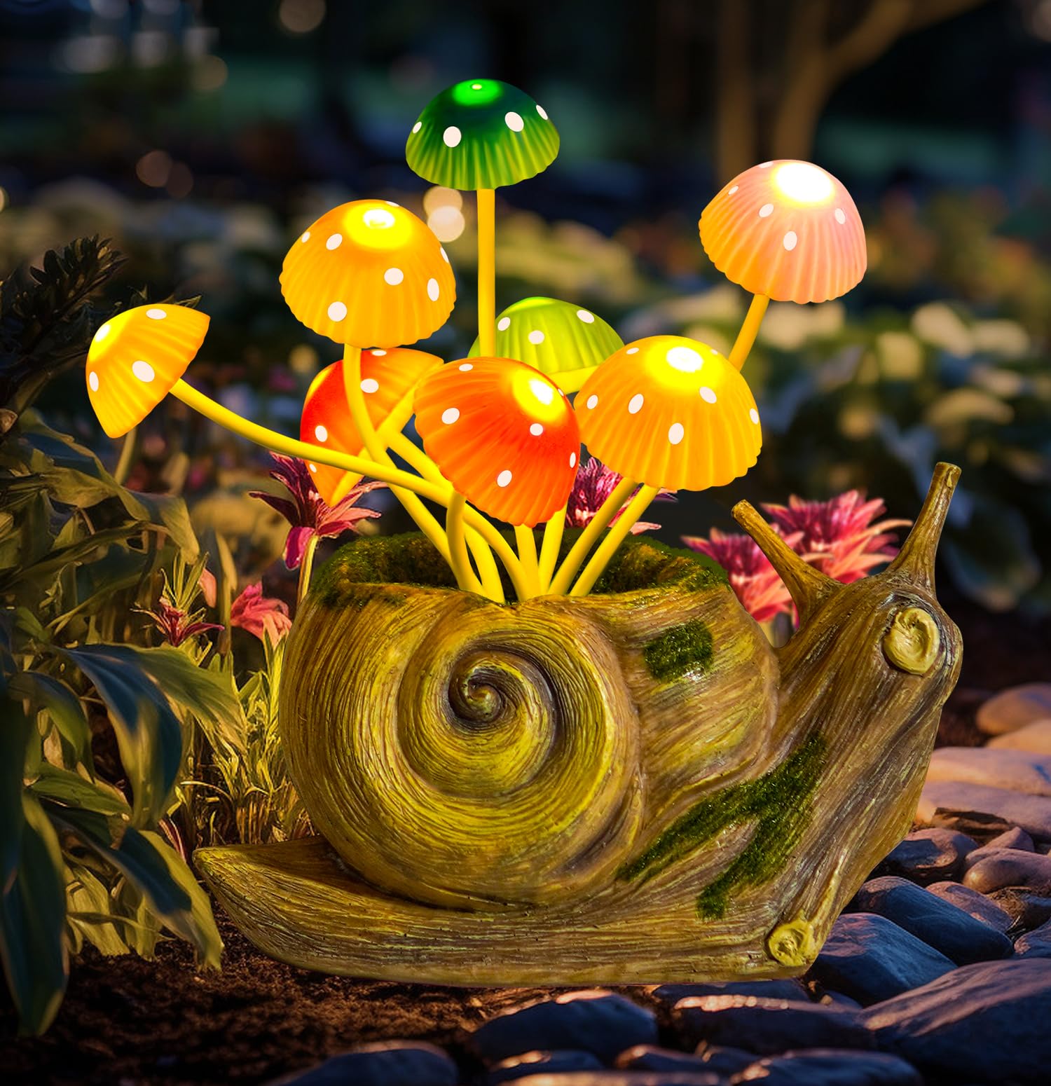 Solar Powered Garden Lights - Cute Snail & Mushroom LED Outdoor Decor for Patio, Yard, Lawn | Waterproof Solar Lights for Garden, Pathway, Backyard | Unique Birthday Gifts for Women, Mom | Perfect for Fairy Gardens, Porch Decor & Landscape Lighting