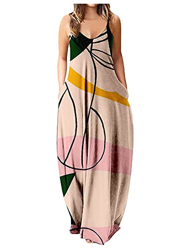 MAINESAKA Women's Bohemian Floral Print Long Maxi Dress - Casual Spaghetti Strap Summer Dress with Pockets | Perfect for Beach, Vacation & Outdoor Parties