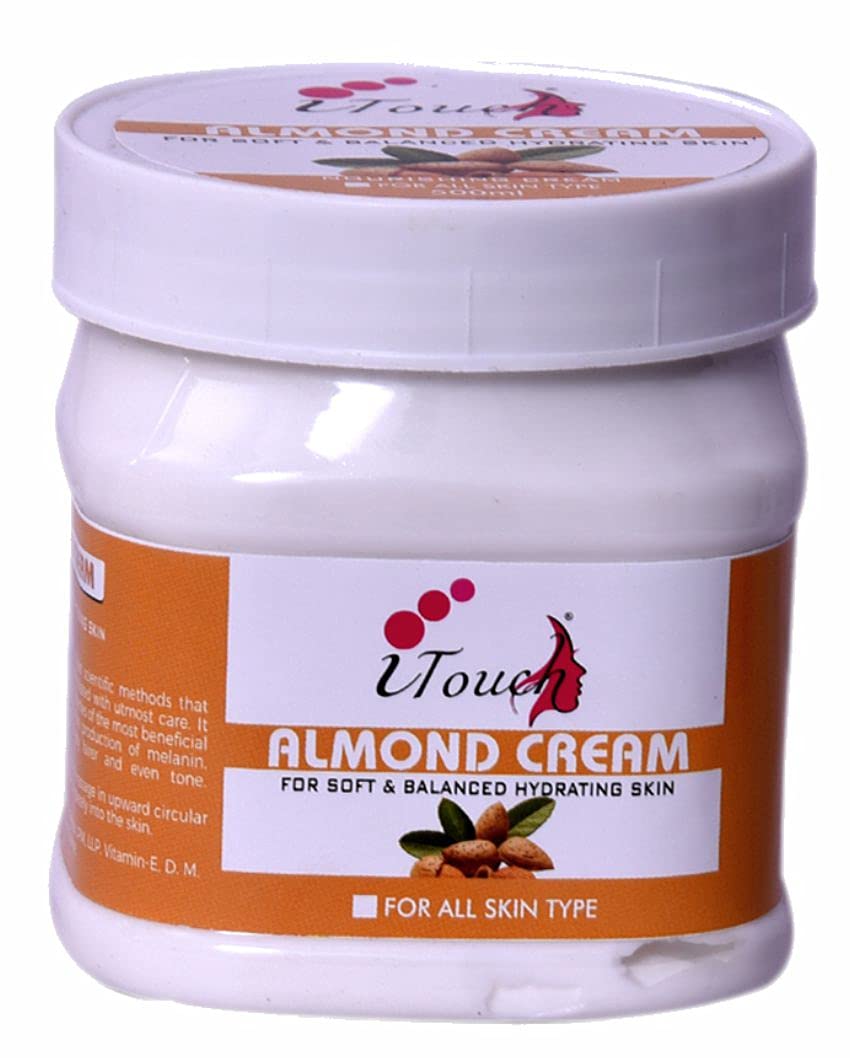 I TOUCH HERBAL Almond Cream for Face & Body - Moisturizing, Whitening & Brightening Cream | Softening & Nourishing Skin Care (500ml) | Perfect for Dry Skin & Nighttime Hydration