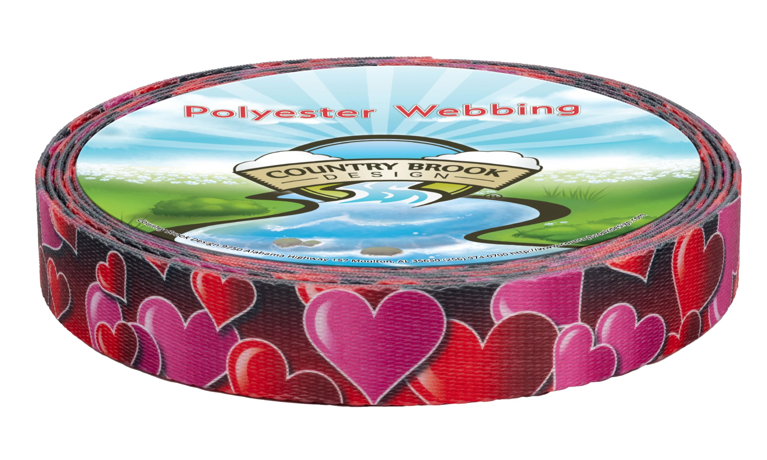 Romantic Hearts Polyester Webbing by Country Brook Design - Perfect for DIY Crafts, Wedding Decorations, and Gift Wrapping Accessories