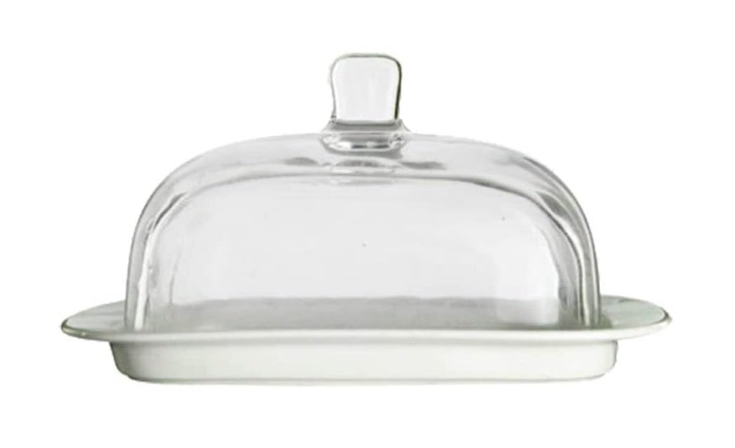 Ceramic Butter Dish with Glass Lid - Airtight Butter Keeper, Cheese Cover & Dessert Container for Kitchen Storage | Perfect for Dining Table, Breakfast Buffet, and Home Decor