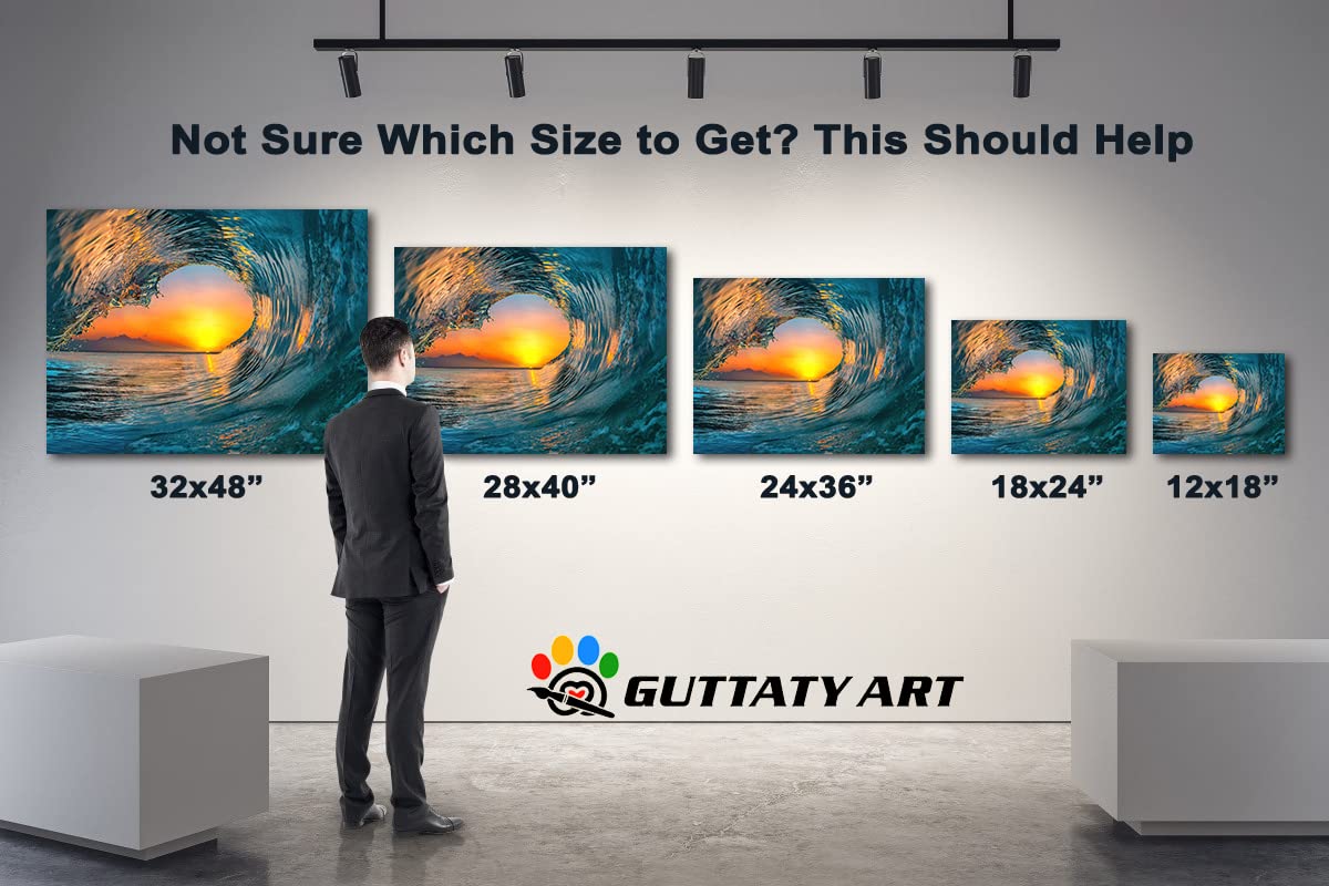 GUTTATY Large Spindrift Sunrise Beach Canvas Wall Art - Coastal Ocean Seascape Painting for Living Room Decor, Framed Canvas Print (32x48 Inches) - Perfect for Beach House, Bedroom & Office Wall Decoration