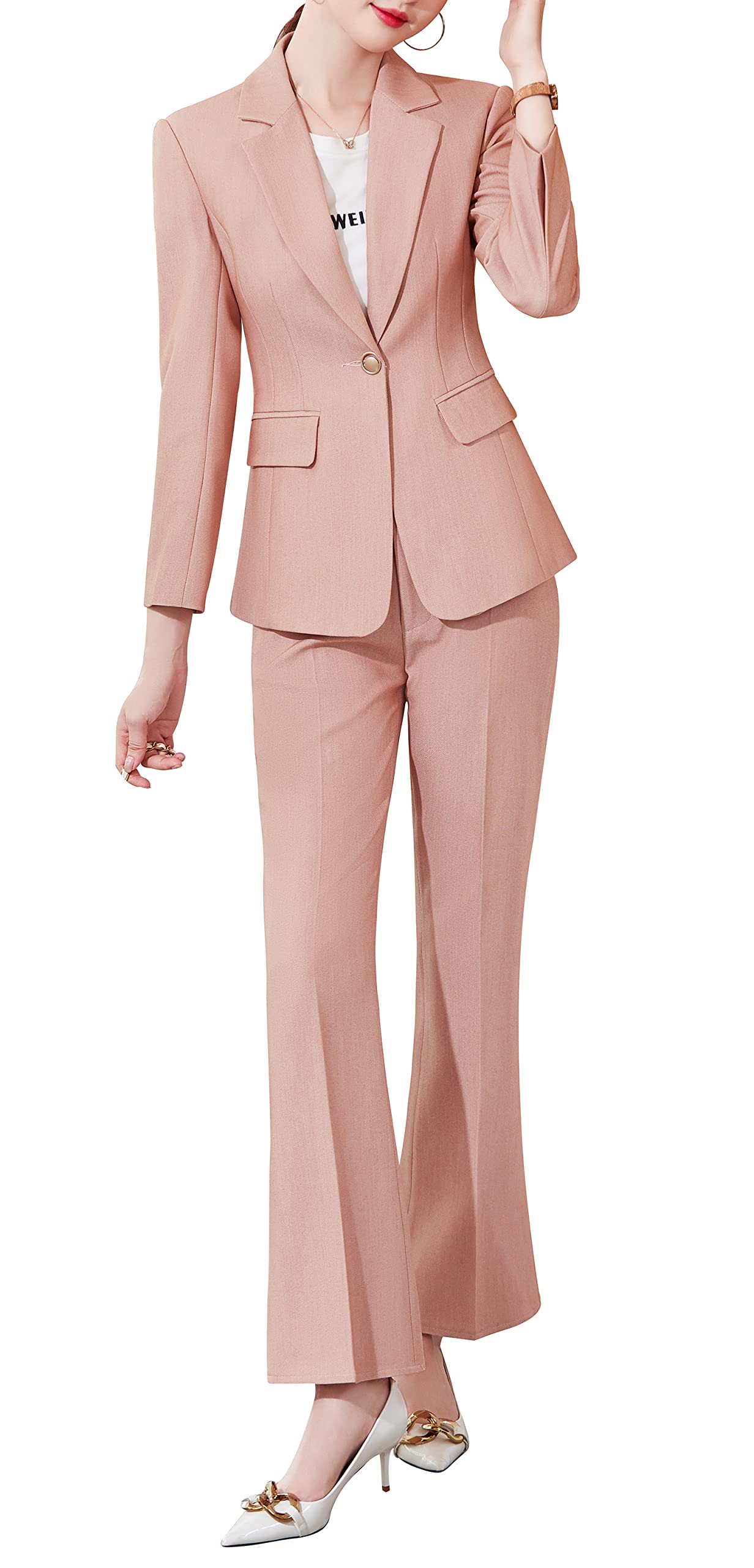SUSIELADY Women's 2-Piece Blazer Suit Set - Solid Color Work Pantsuit for Business & Office Wear | Professional Women's Casual Suit Outfit for Work, Interviews & Formal Occasions
