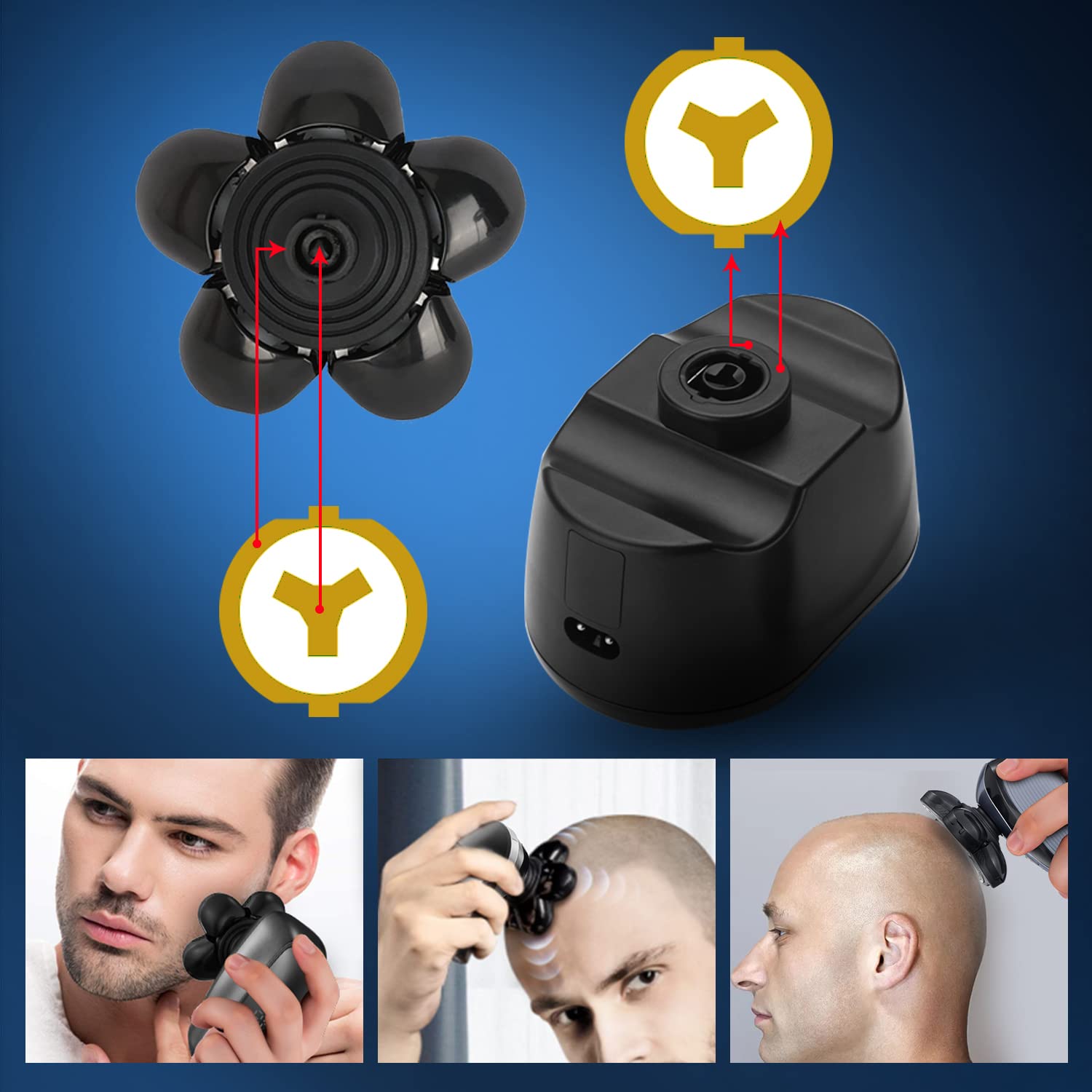 Upgraded 6D Electric Shaver Replacement Head for Men - Wet & Dry Floating Razor Blades for Bald Shaving - Close & Comfortable Shave (Gray) - Perfect for Travel, Home & Gym Use