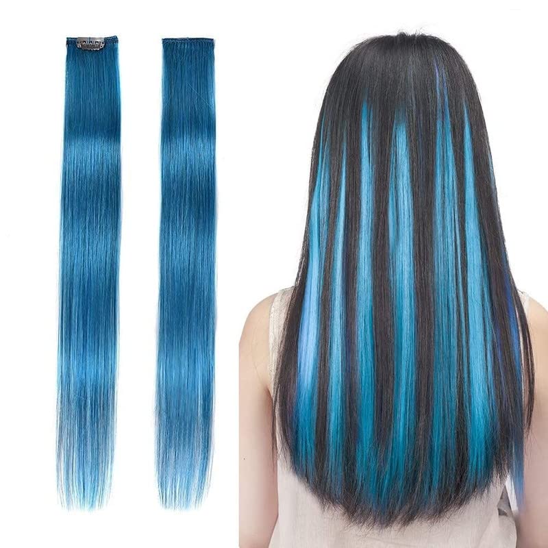 CHANDERKASH Set of 2, 18-Inch Straight Single Clip Hair Extensions with Streak Highlights for Women & Girls – Temporary Hair Color & Hair Streaks – Perfect for Parties, Cosplay & Daily Styling