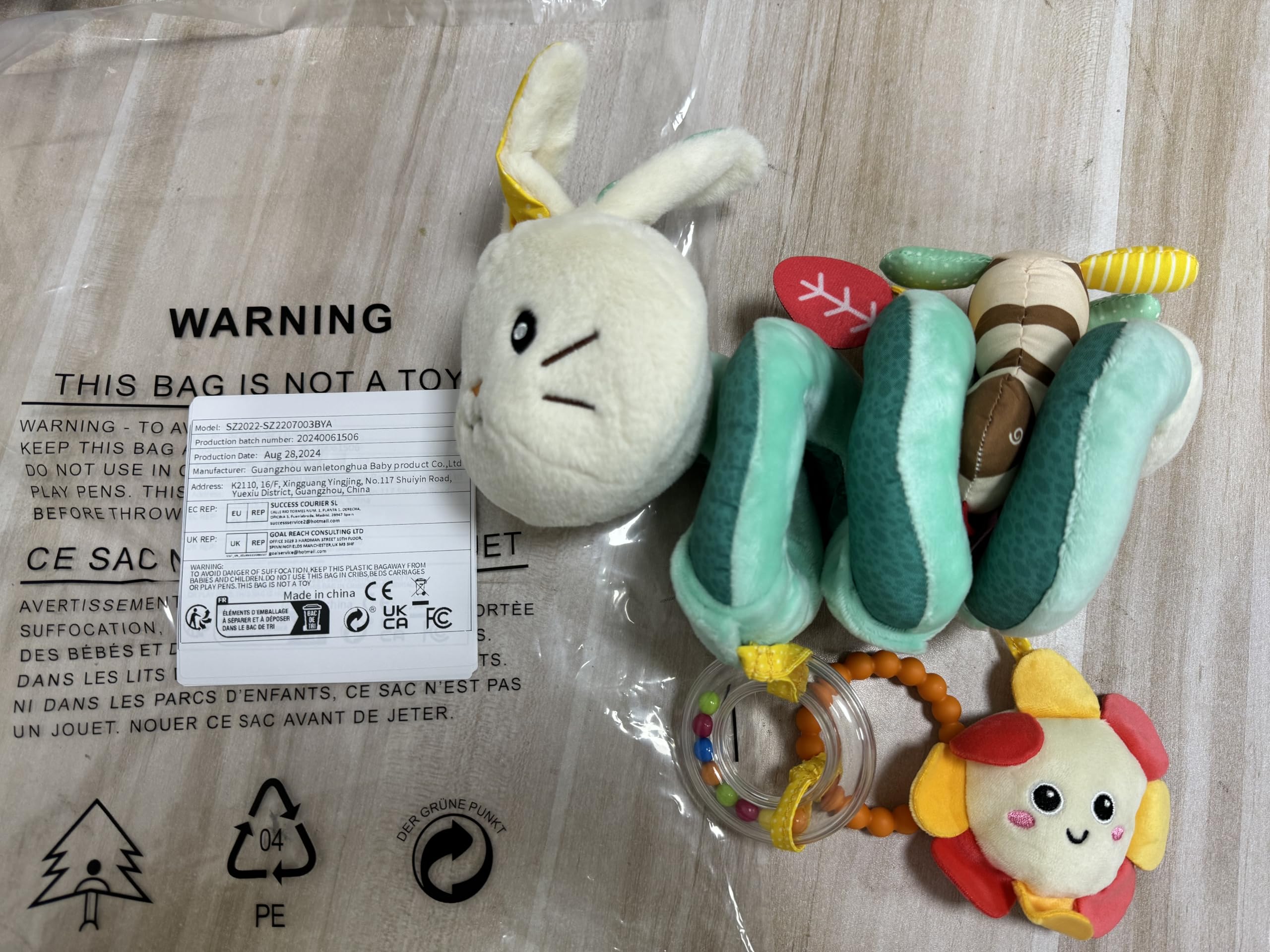 Koty Rabbit Hanging Rattle Toys for Babies 0-6 Months - Soft Spiral Plush Toy for Car Seat, Stroller & Crib - Perfect Newborn Sensory & Teething Gift for Infant Development