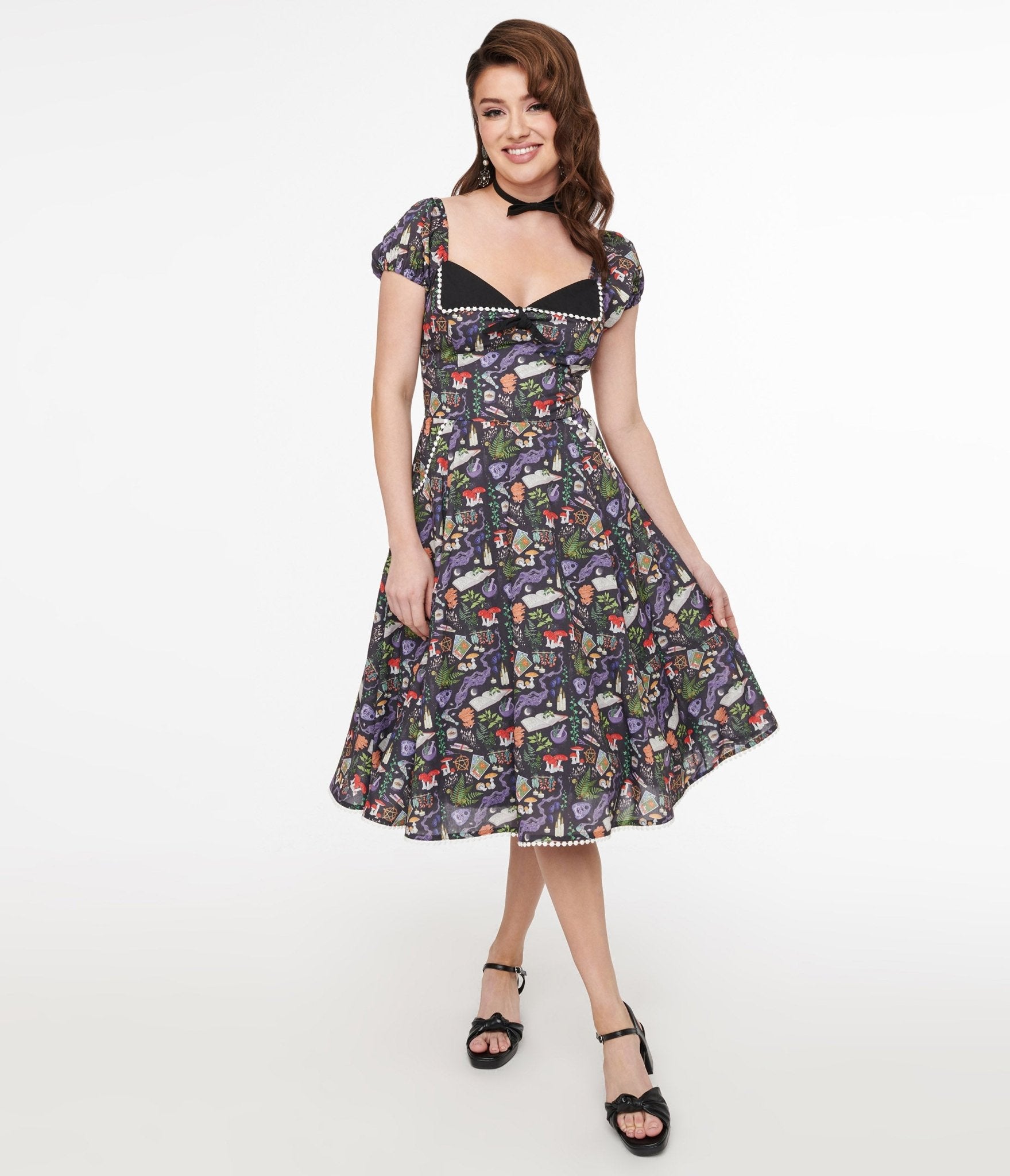 Vintage 1950s Black Spellbinding Print Swing Dress - Retro Rockabilly Party Dress for Women, Perfect for Cocktail Parties, Weddings & Vintage Themed Events