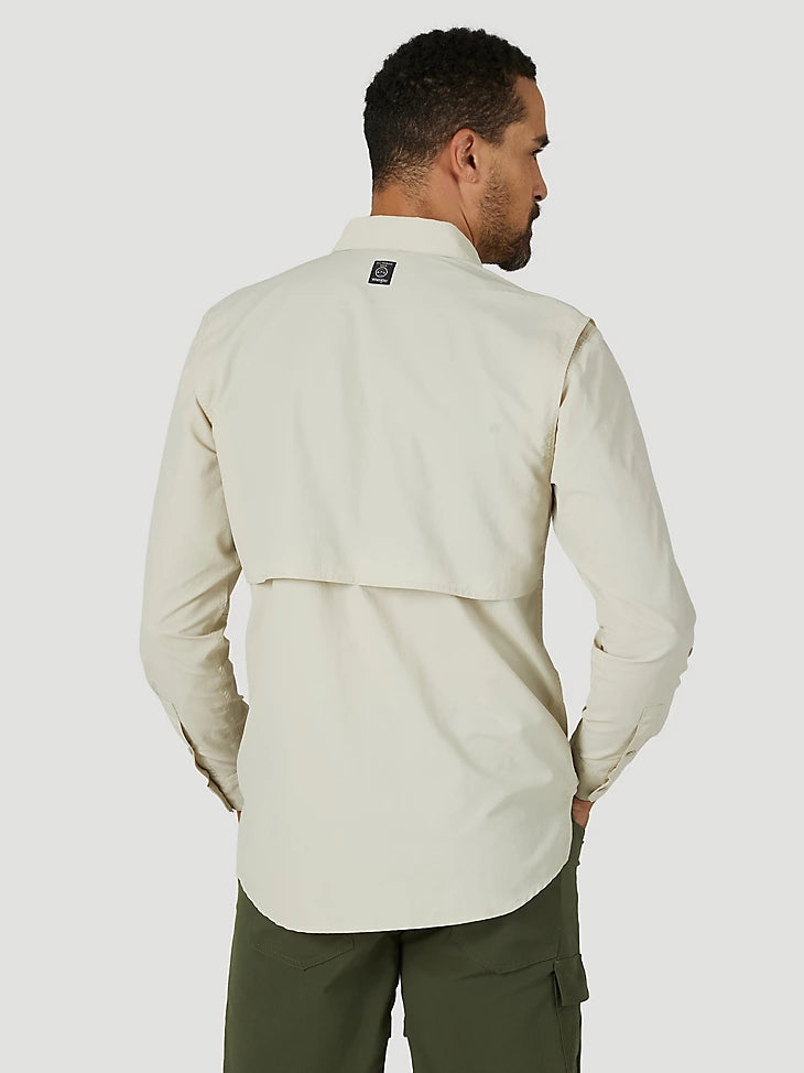 ATG By Wrangler™ Men's Angler Long Sleeve Fishing Shirt in Pelican - Comfortable UV Protection Shirt for Outdoor Fishing, Hiking & Camping