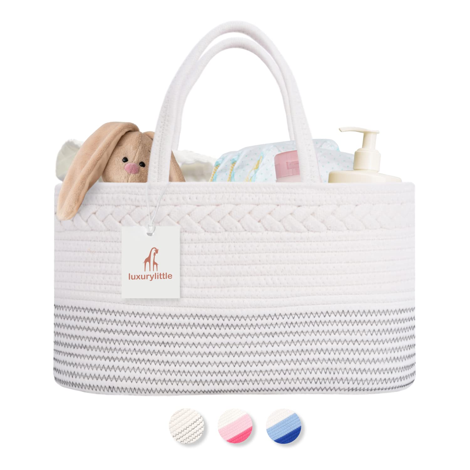 Premium Extra Large Baby Diaper Caddy Organizer - Cotton Rope Nursery Storage Basket with Dividers, Portable Changing Table Organizer & Car Storage Tote - Perfect Baby Shower Gift for Newborns (Great for Nursery, Travel & On-the-Go Parents)