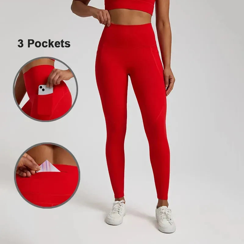 Seamless Nude Yoga Pants for Women - 3 Pocket High Waisted Gym Leggings with Push Up Effect | Perfect for Workouts, Running & Lounge Wear