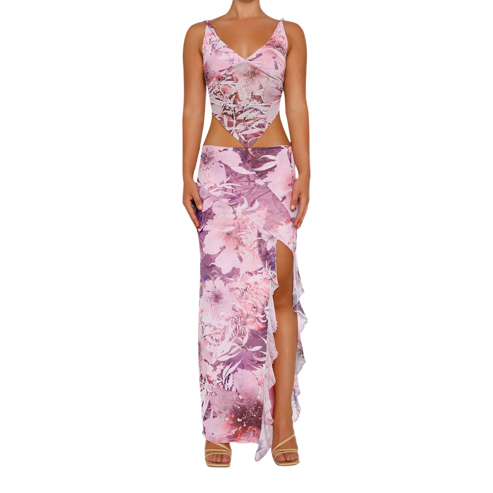 **Women's Sexy 2-Piece Outfits – Summer Maxi Skirt Set with Crop Top & Bodycon Long Skirt for Going Out | Perfect for Beach, Date Night & Vacations**